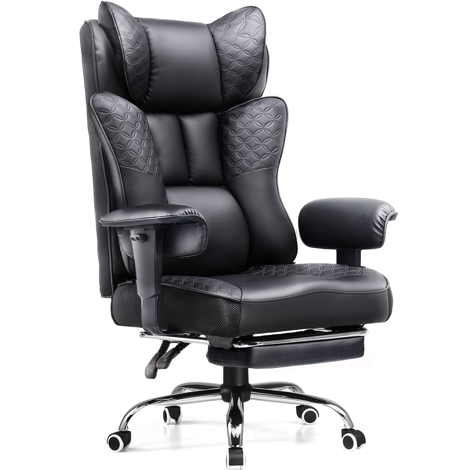 GTPLAYER LOWE'S-CH610-BLACK Black Big and Tall Office Chair Deluxe Embossing Designed Ergonomic Gaming Chair