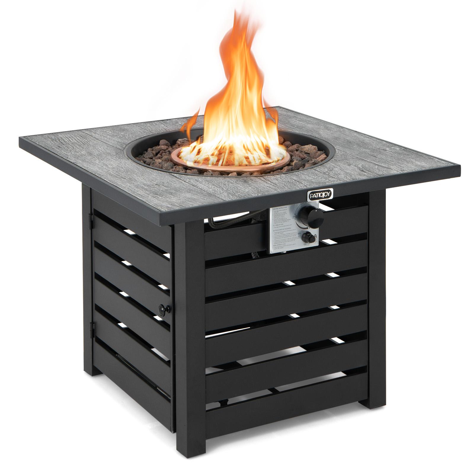 Gas Fire Pits 32-in W Black Portable Steel Square Tabletop Propane Gas Fire Pit Table Stainless Steel | - BABOOM BOM-10459-CO