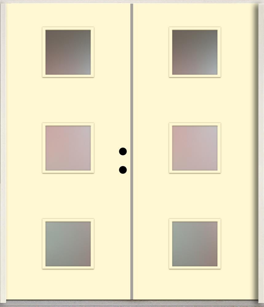 RELIABILT LO1066554 Spotlights 64-in x 80-in x Fiberglass 1/4 lite Left-hand inswing Bisque Paint Painted Prehung Double Front Door Insulating core
