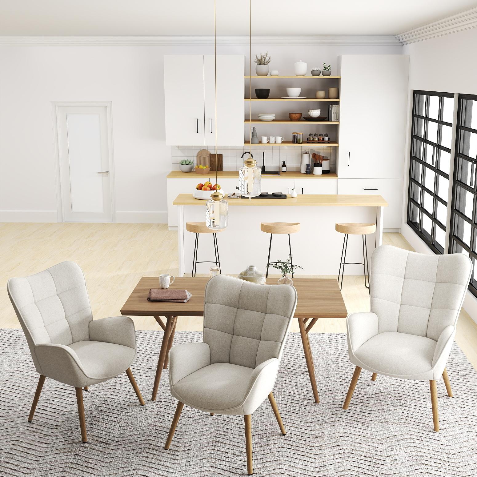 Homy Casa KYIWQ CREAM 2 KYIWQ Wingback Dining Chair with Ergonomic Design Upholstered in Cream Fabric Set of 2