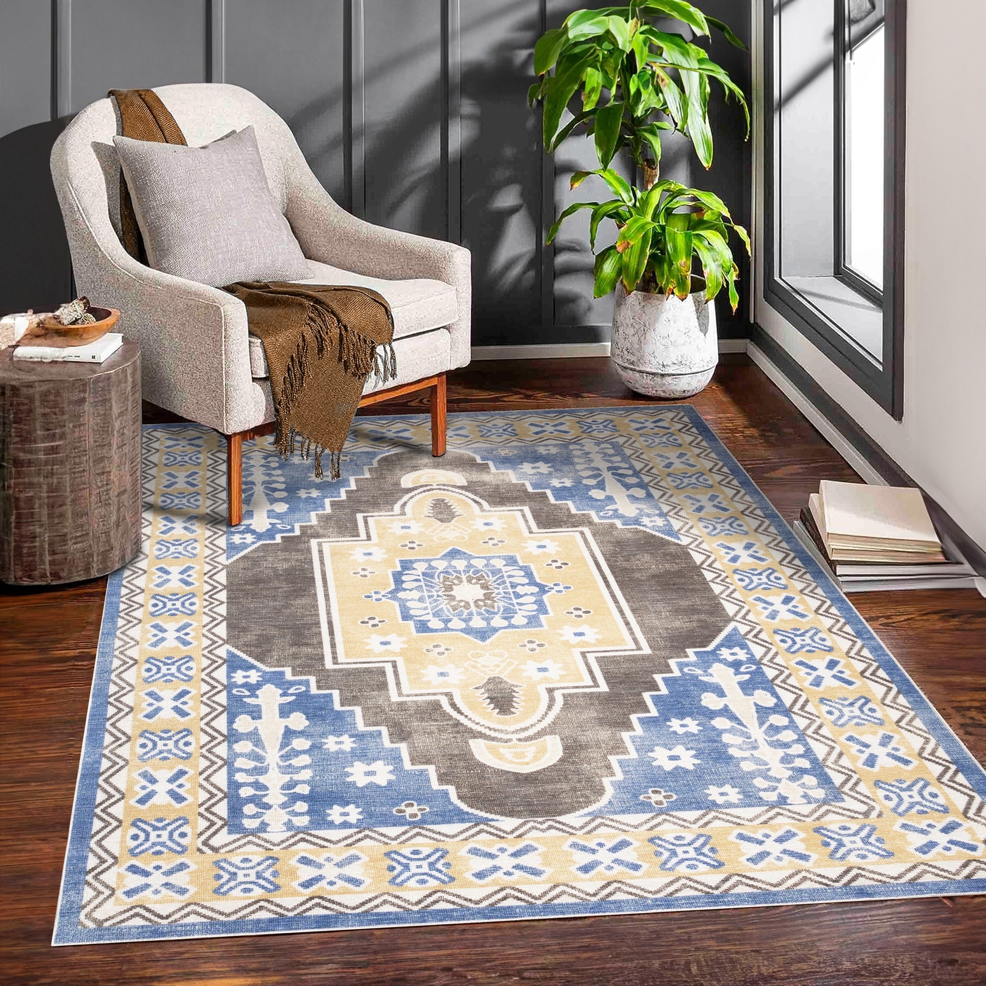 MDA Rugs WR0123 Washable 2 x 3 (ft) Polyester Brown Rectangular Indoor Medallion Machine washable Area rug