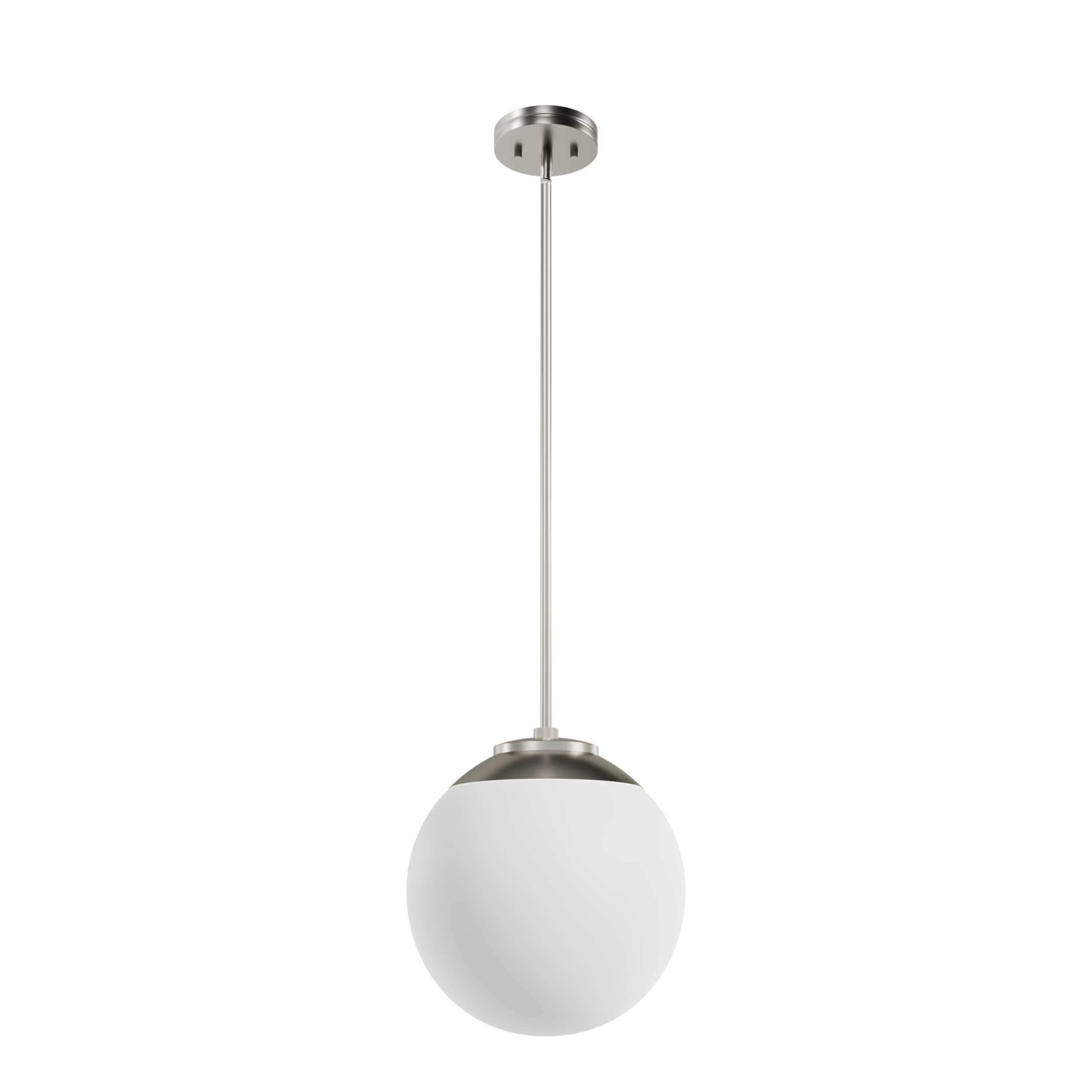 Hunter 19848 Hepburn 1 -Light Brushed Nickel Mid-century White glass Globe Medium Hanging Pendant light