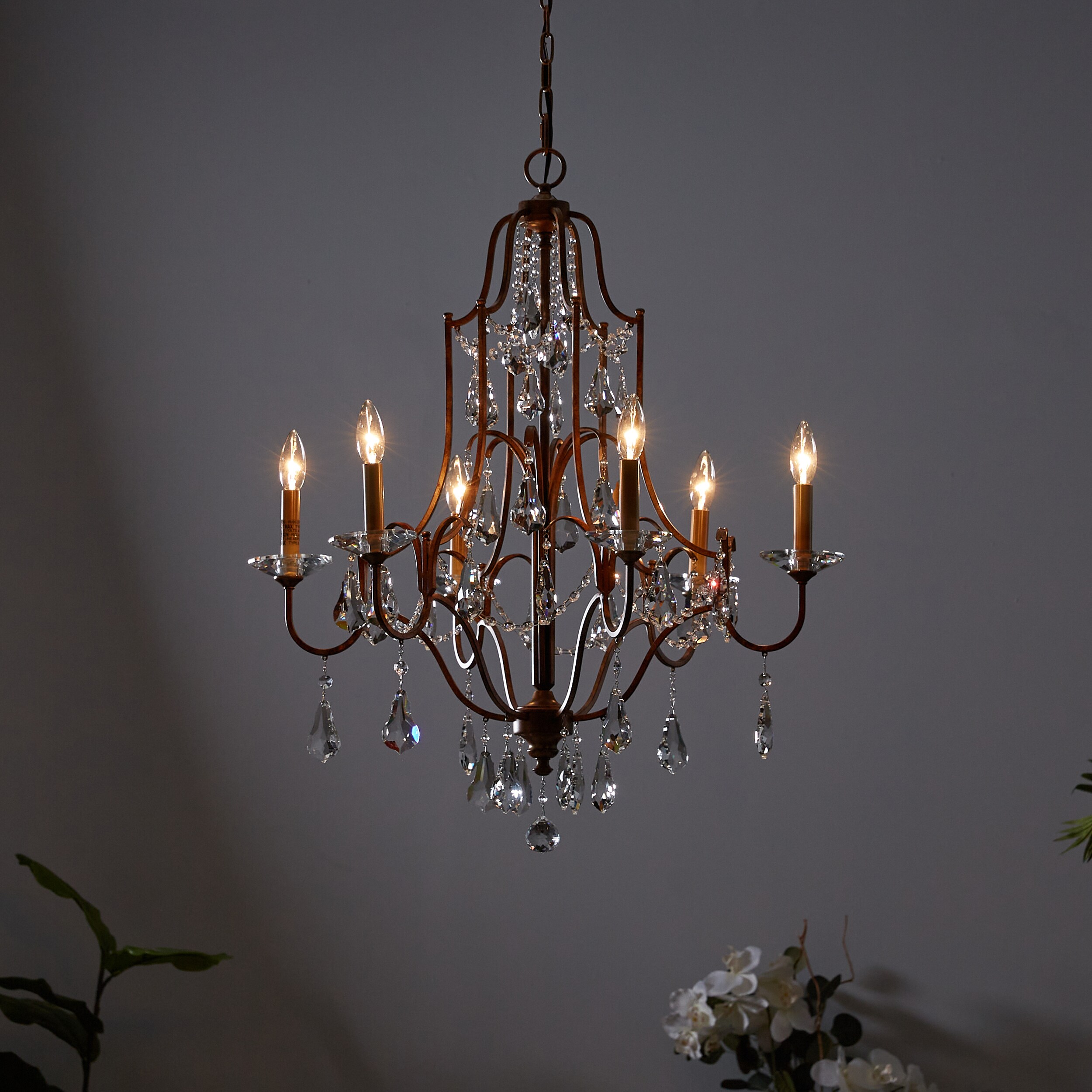 Valentina Oxidized Bronze 6-Light Crystal Candle Chandelier