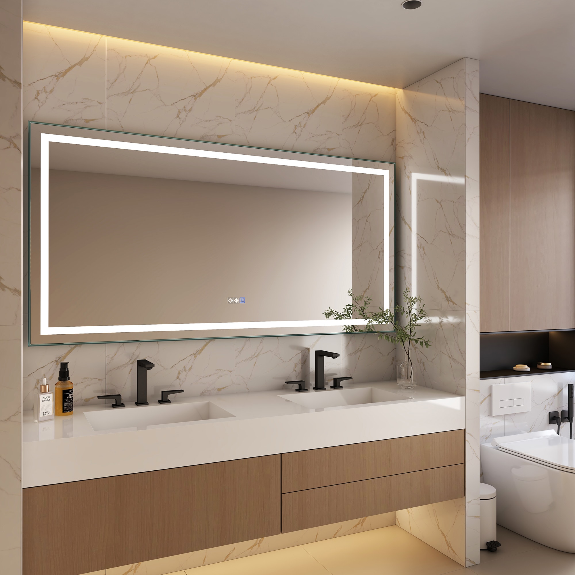 CASAINC EXD4-72X36 72-in x 36-in Polished Frameless Rectangle Dimmable LED Lighted Fog Free Bathroom Vanity Mirror ( Sliver )