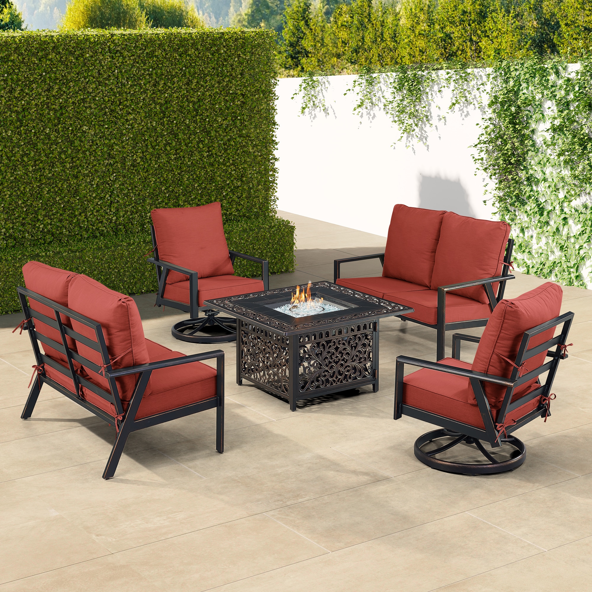Oakland Living LUX2LS2CHMAYANRDCUA 18-Piece Patio Conversation Set with Red Cushions