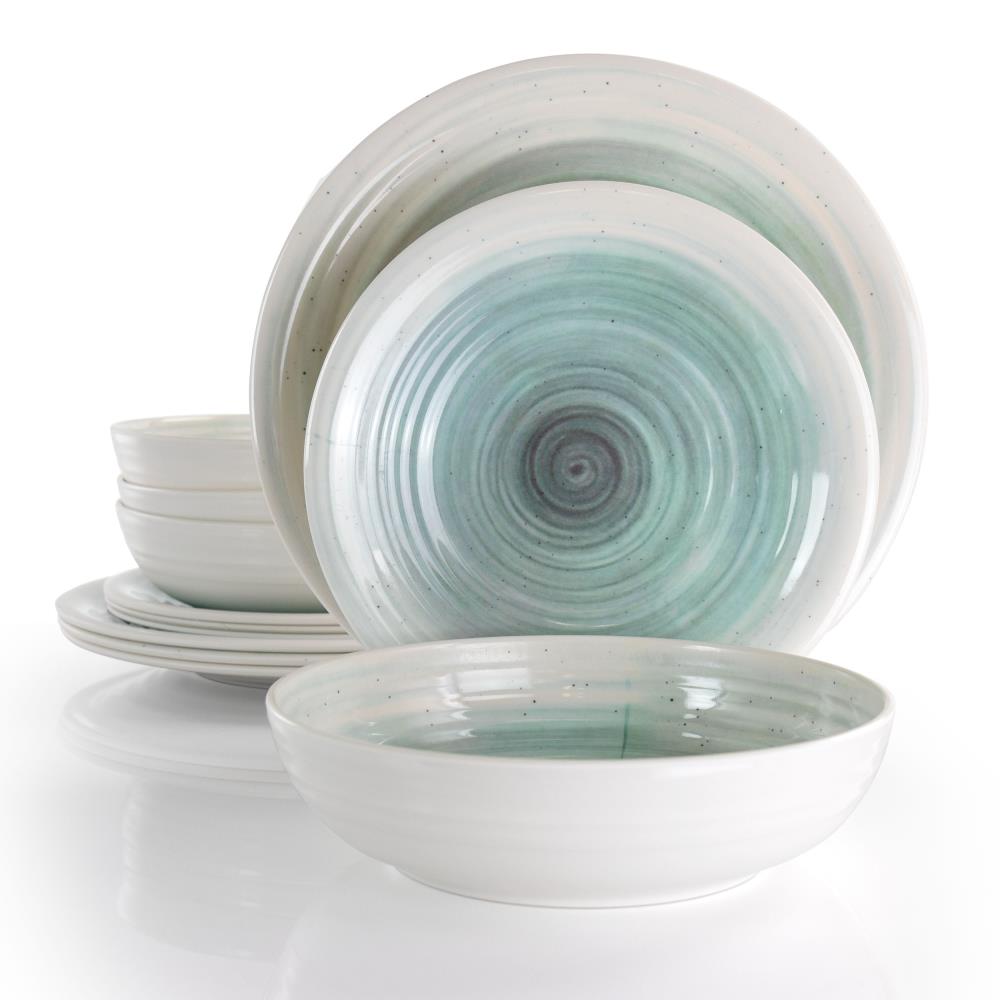 White and Light Blue Melamine Outdoor Dinnerware Set, Service for 4