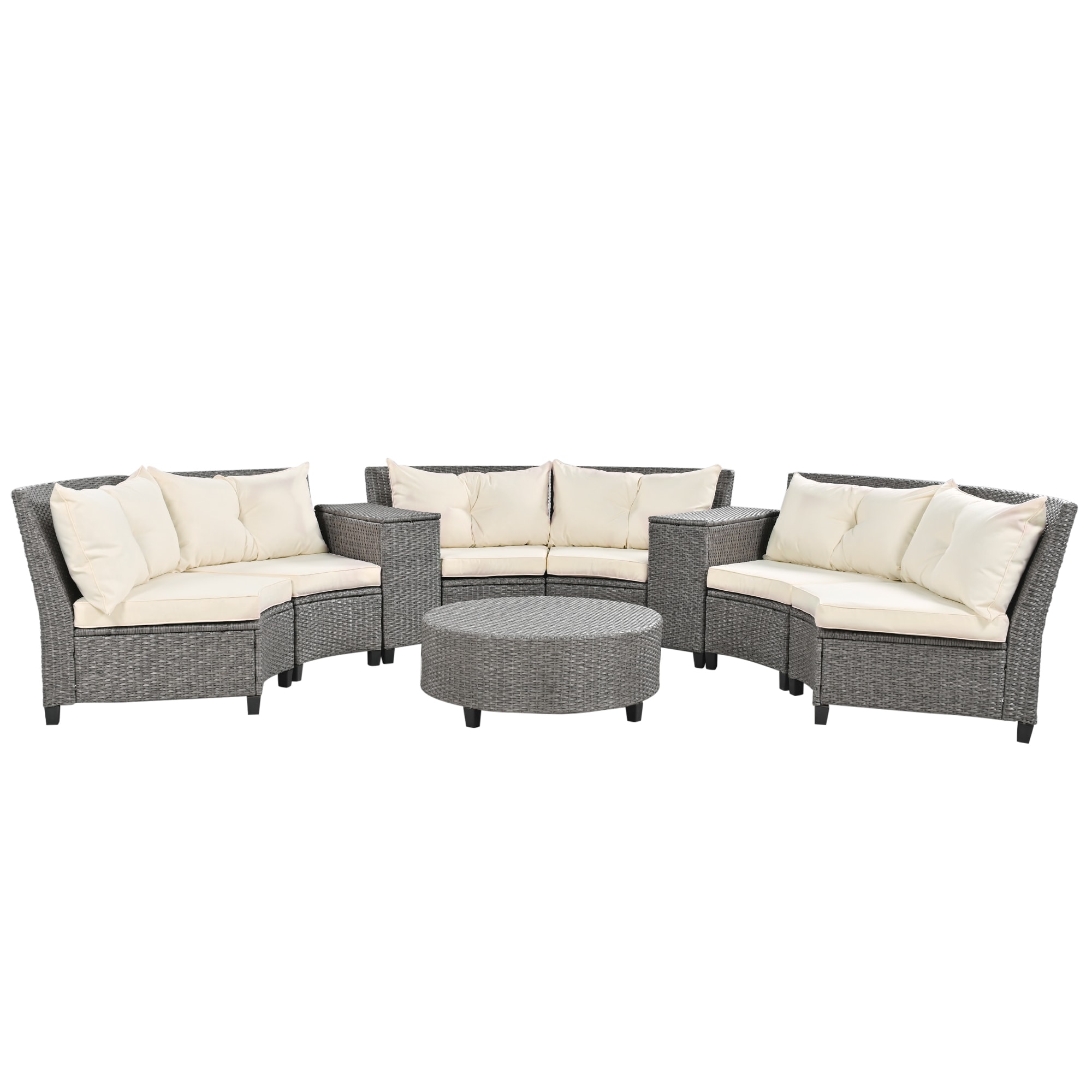 Clihome CL-GO18AAC 9 -Piece Rattan Patio Conversation Set with Beige Cushions