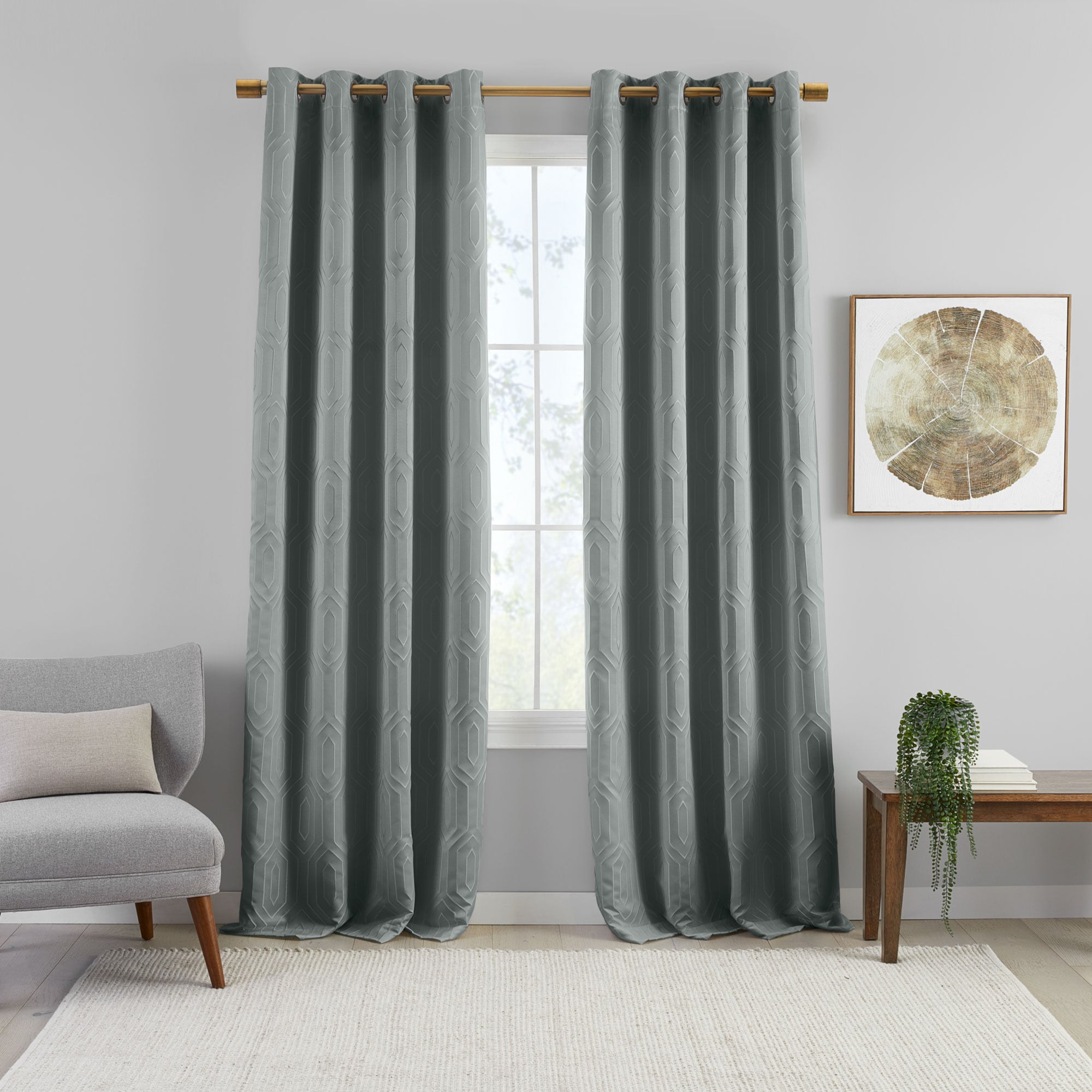Elrene Home Fashions 194590009618 84-Inches River Blue Geometric Blackout Interlined Grommet Single curtain panel