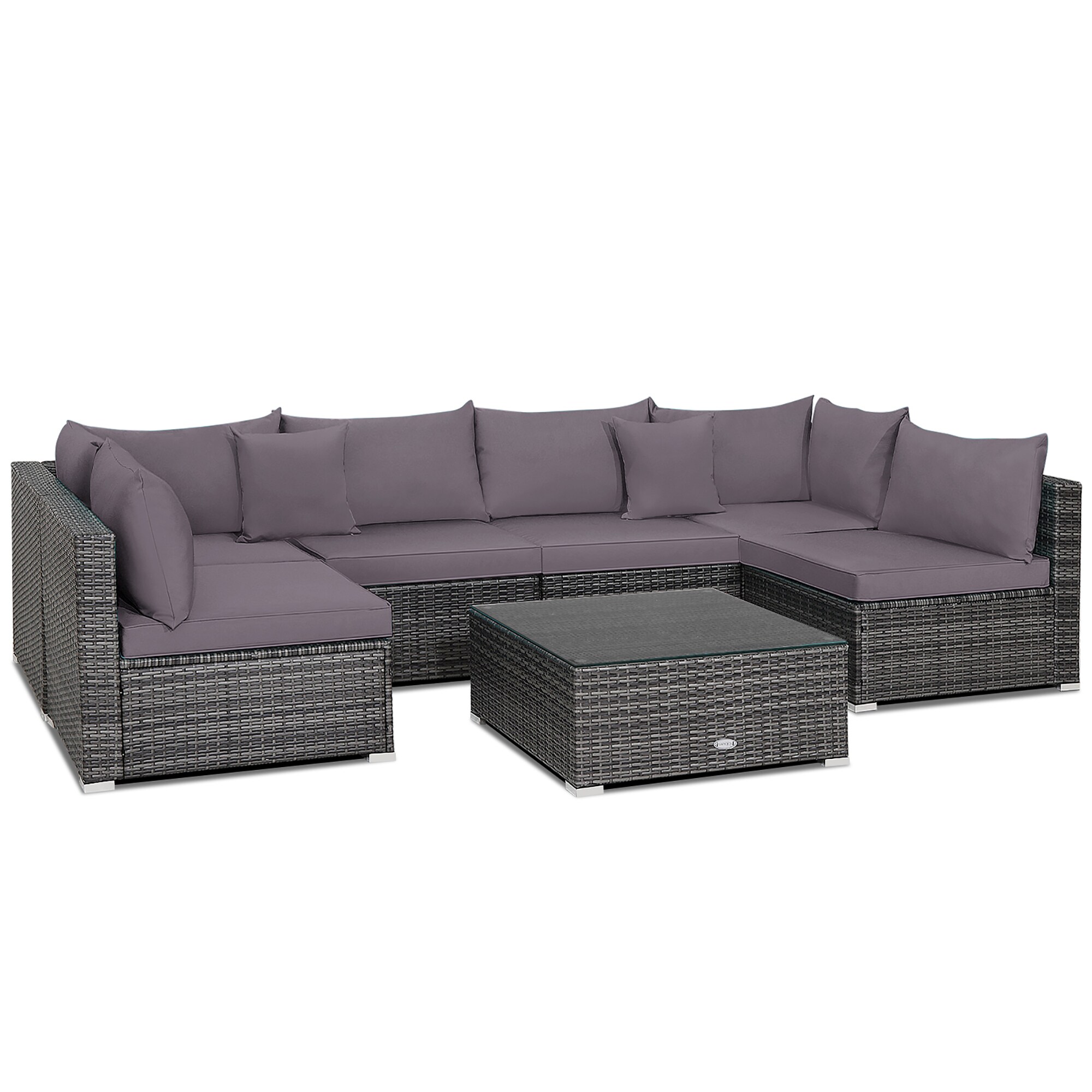Costway HW70439GR+ 7 -Piece Rattan 2 Patio Sofa Conversation Set with Gray Cushions