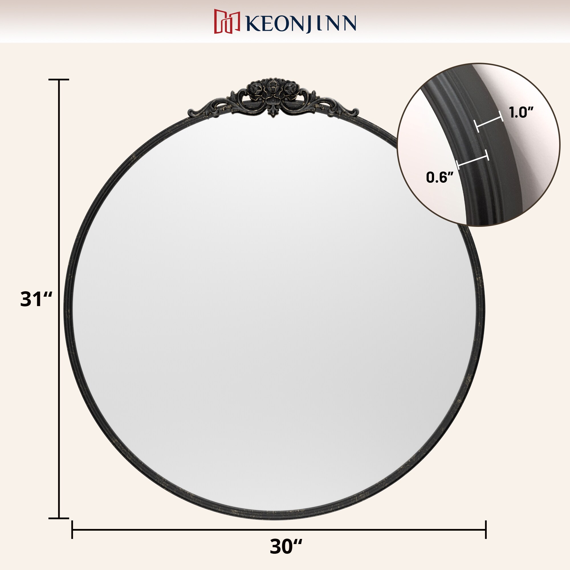 Keonjinn LW-JZ-YXFD-R76-BK Decor-Mirrors - View #3