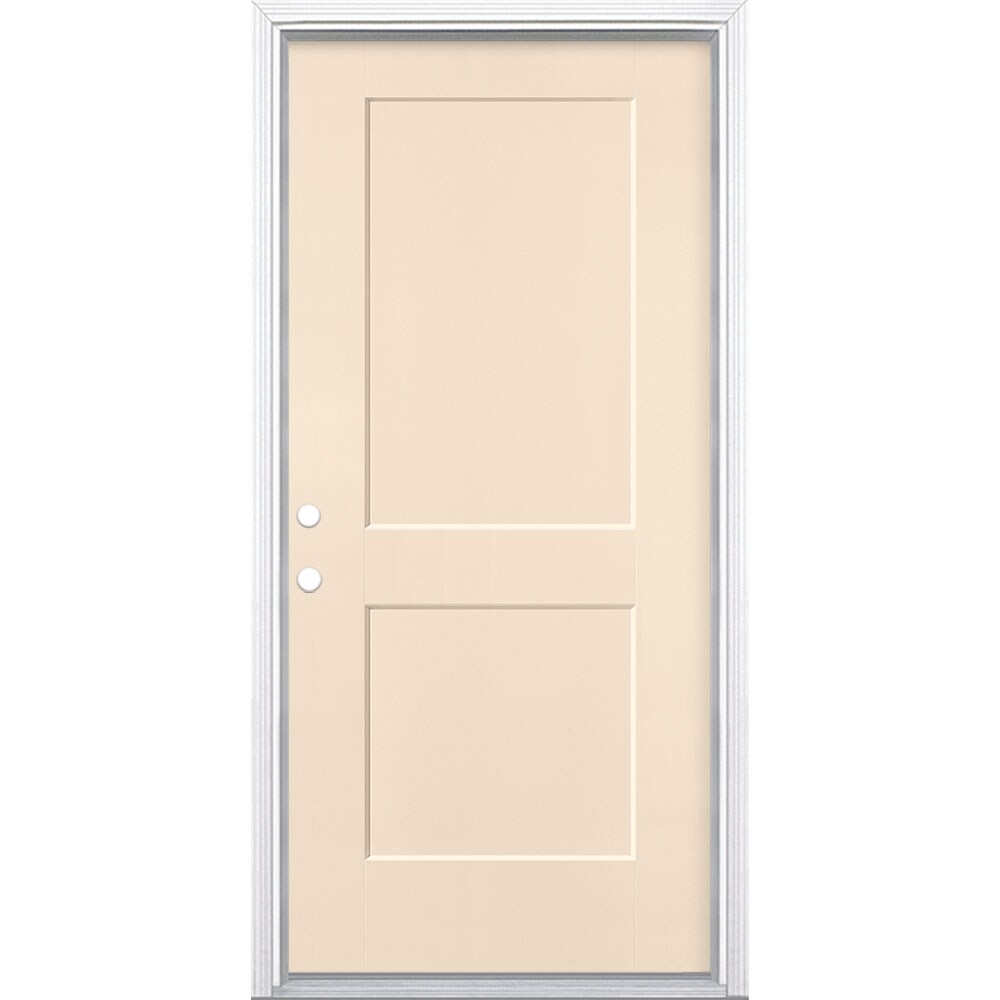 36-in x 80-in Fiberglass Right-Hand Inswing Bisque Painted Prehung Single Front Door with Brickmould Insulating Core in Off-White | - Masonite 5204127