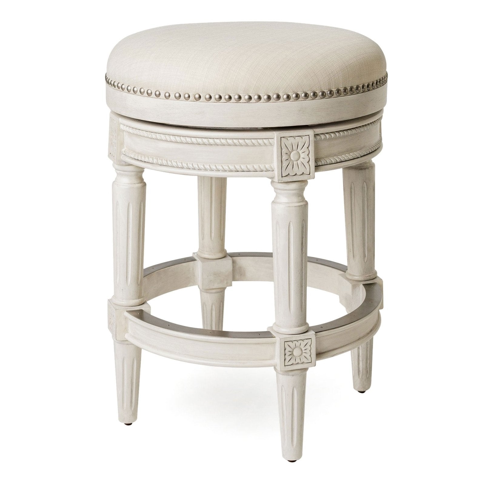 Maven Lane 26in Pullman Backless Counter Stool In White Oak Finish With Natural Fabric Upholstery