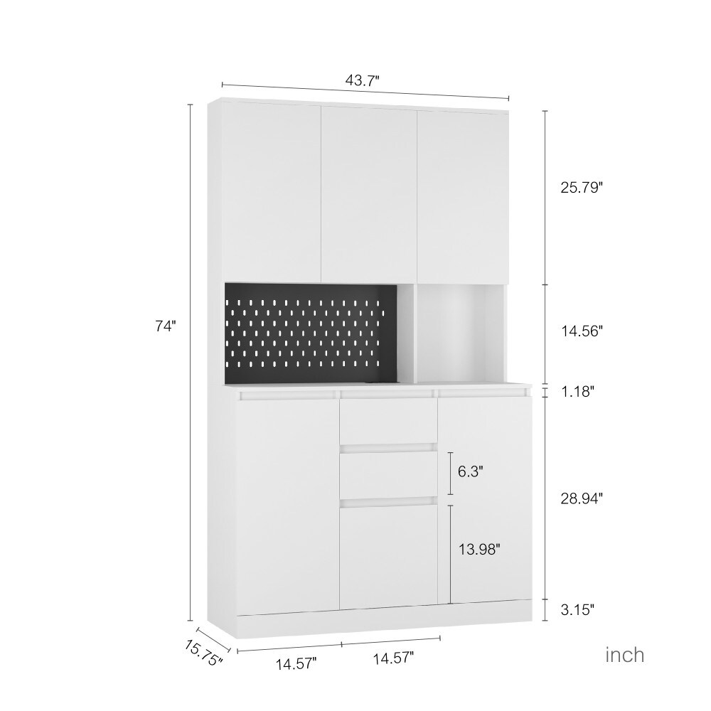 GlasFlength  74 Inch Kitchen Pantry Cabinet with Built in Charging Port Freestanding Buffet Sideboard with Drawer Modern Pantry Cabinet with Microwave Stand for Kitchen Living Room Dining Room