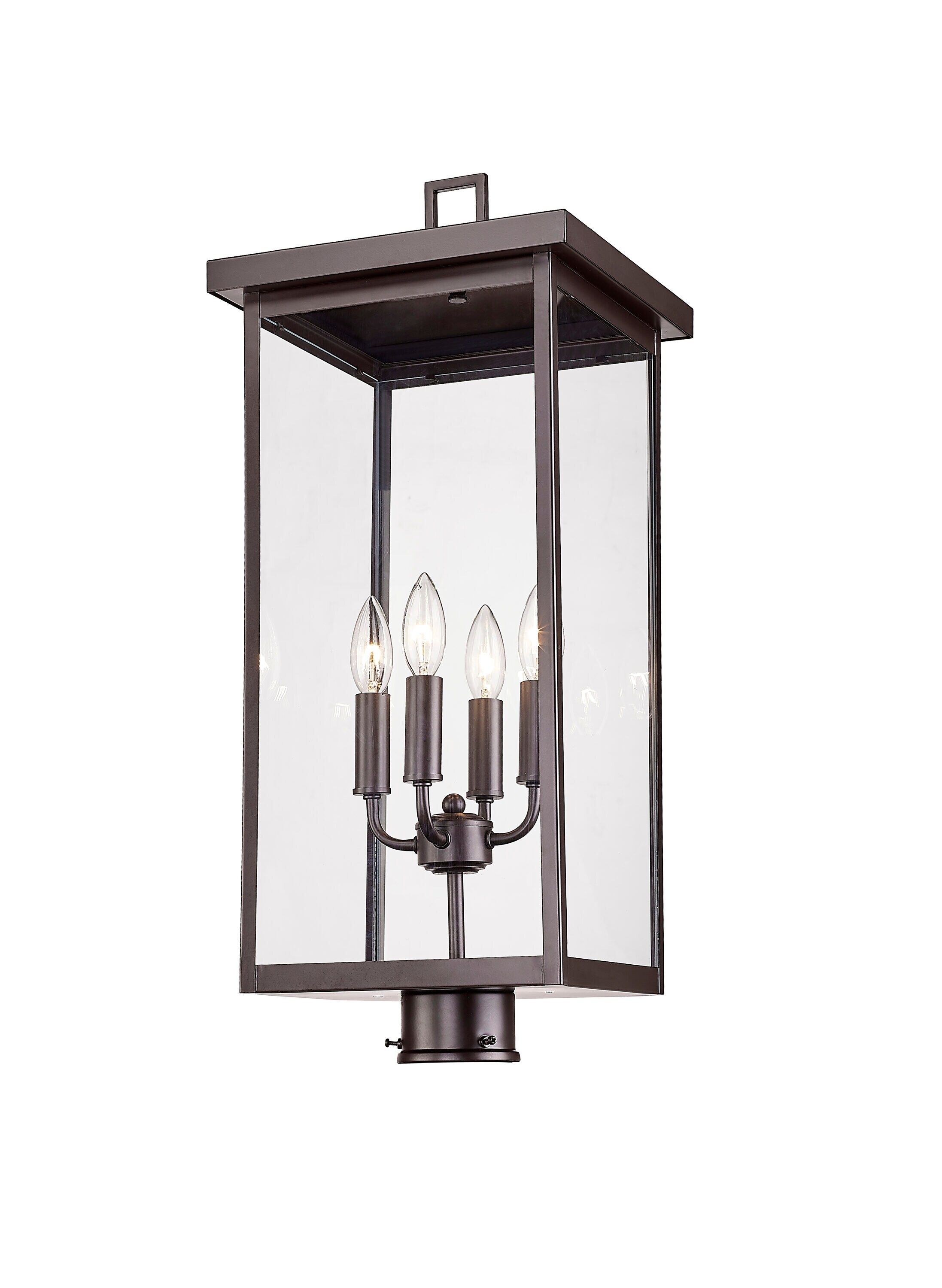 Powder Coat Bronze Outdoor Post Lantern with Clear Glass Panels