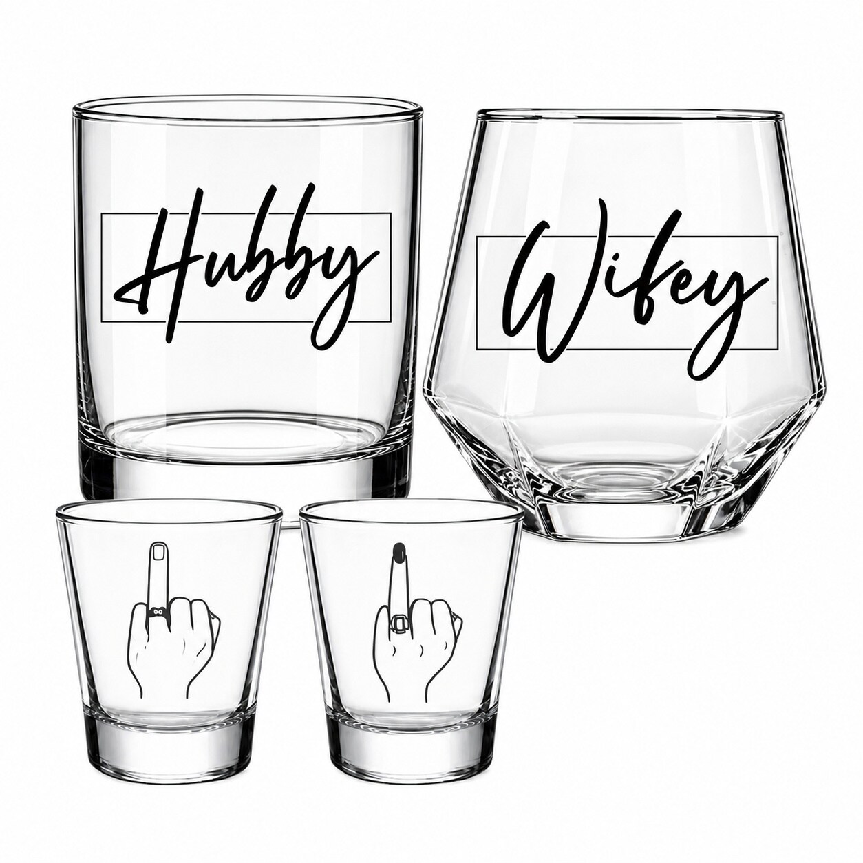 Aoibox  15 oz Stemless Wine Glass Set of 2 with Humorous Mr Mrs Text Lead Free Crystal Glass Narrow Opening Wide Bottom