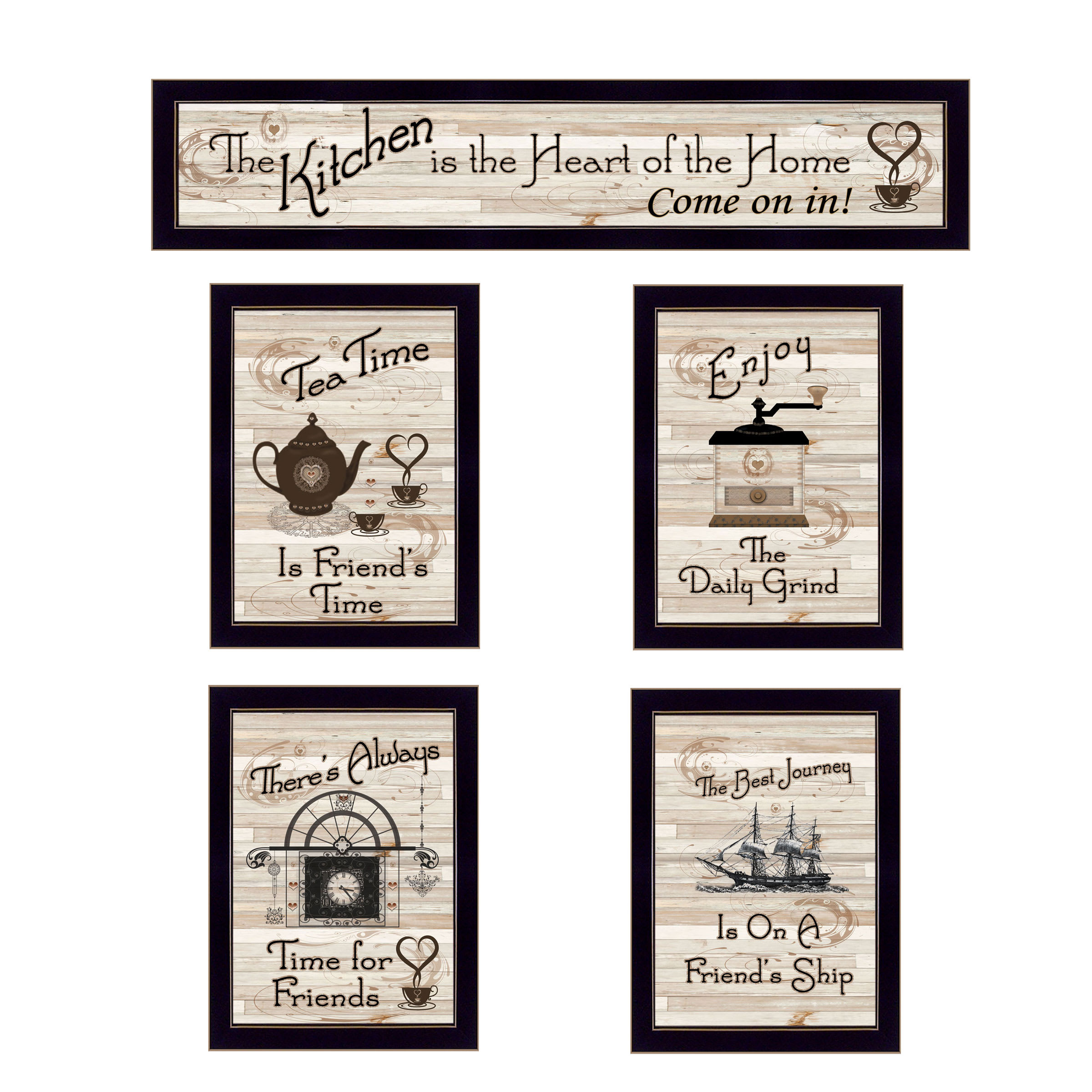 Vynxaria LESX0360-DJWA-GH0103 Kitchen Friendship Collection IIFramed Wall Art Modern Home Decor 5 Piece Vignette for Living Room Bedroom  Farmhouse Wall Decoration