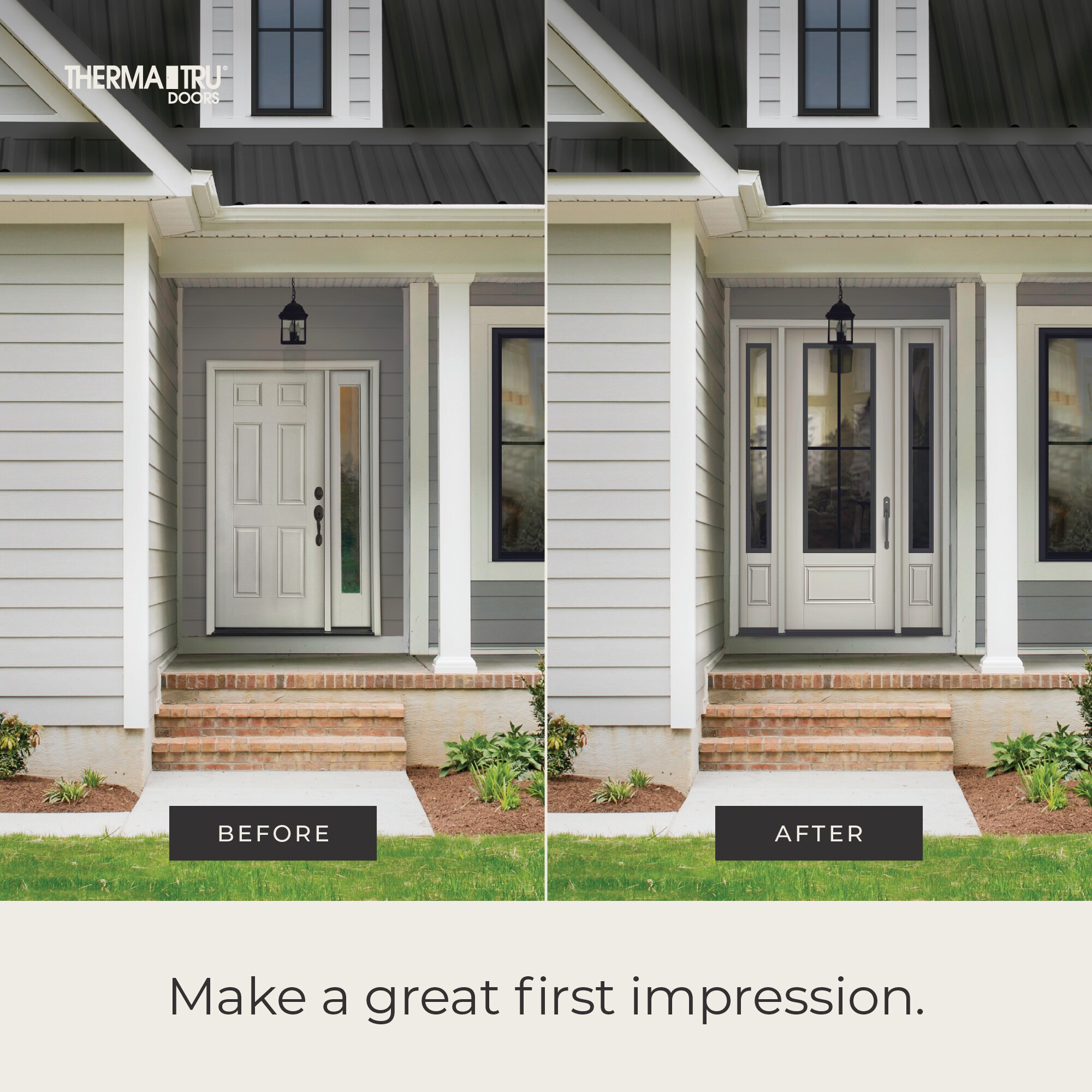 Therma-Tru Entry Door 36-in x 80-in x 4-9/16-in Fiberglass 3/4 lite Right-hand inswing Unfinished Prehung Front Door Insulating core