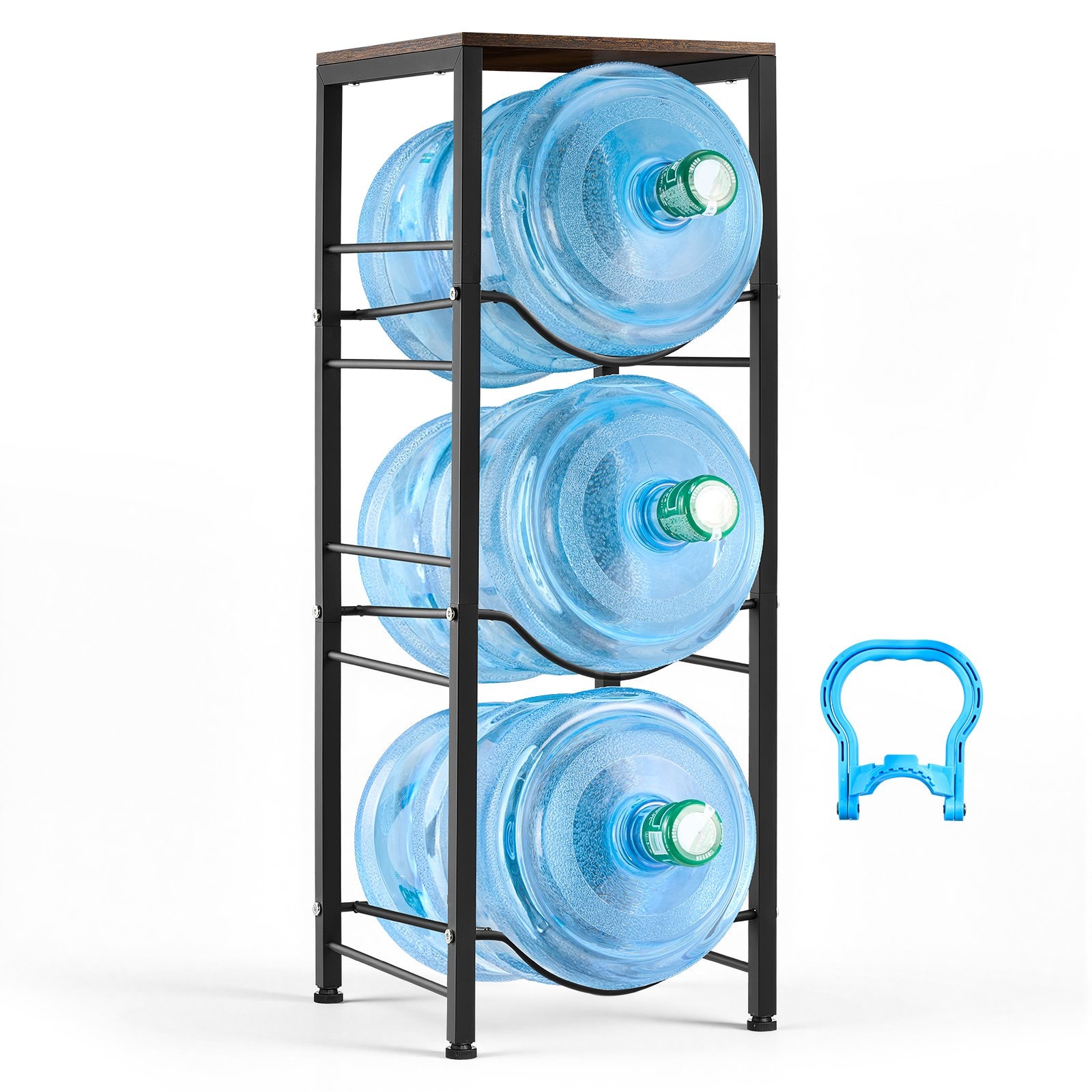 Mecale 4-Tier Water Jug Holder for 3 Bottles 3 and 5 Gallon Bottle Rack with Detachable Shelf - Black