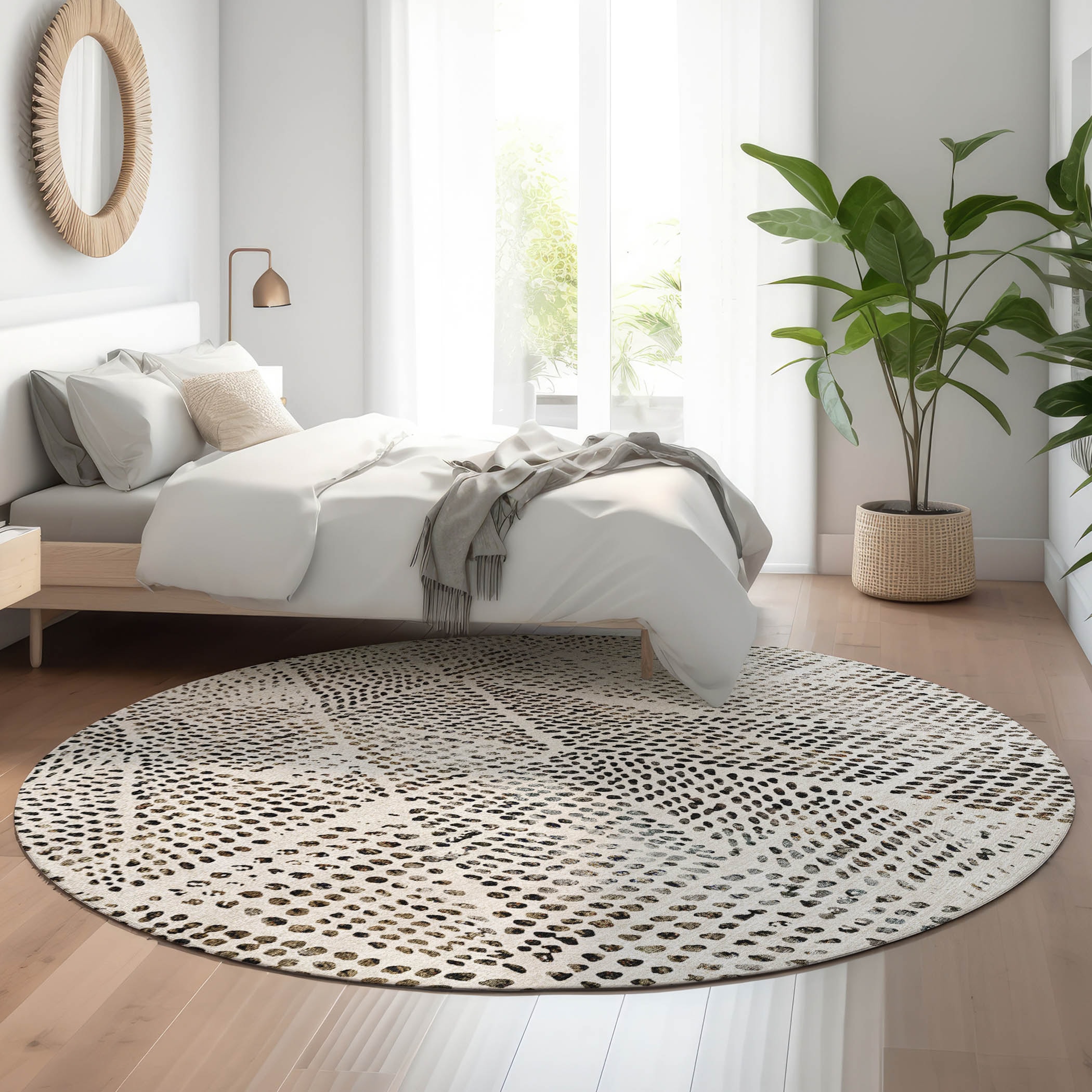 Addison Rugs AMF591IV8RO Mayfield AMF591IV 8 x 8 (ft) Loomed Polyester Ivory Round Indoor Geometric Machine washable Area rug
