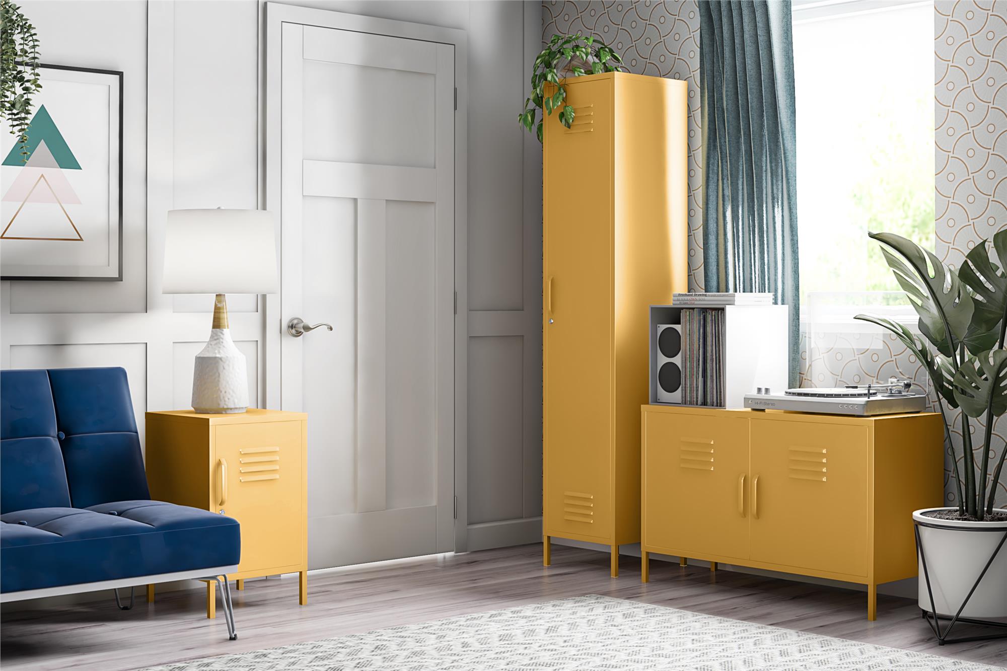 Yellow Metal 2-Door Adjustable Shelf Locker Cabinet