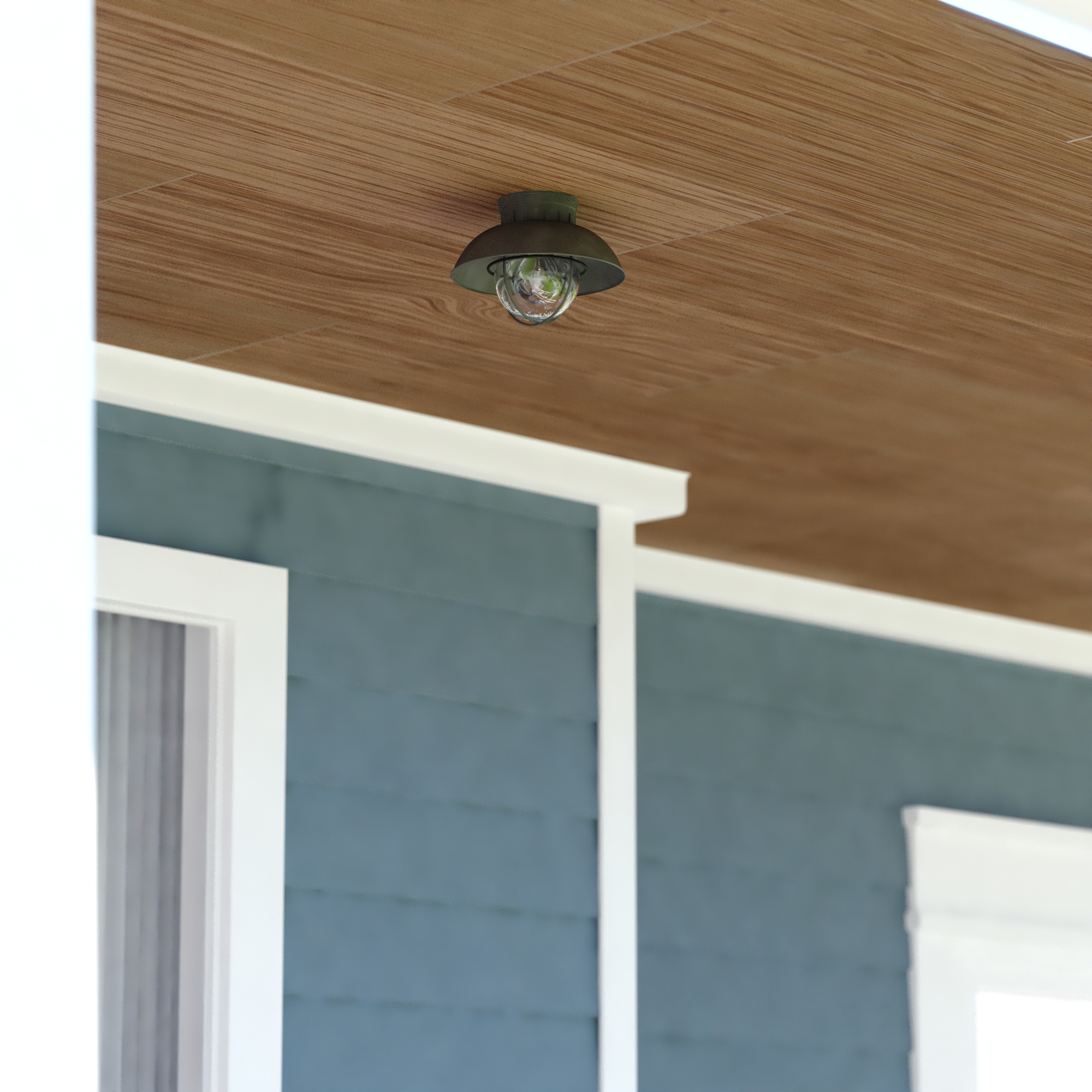 Harwich Textured Gray Coastal Globe Flush Mount with Seeded Glass