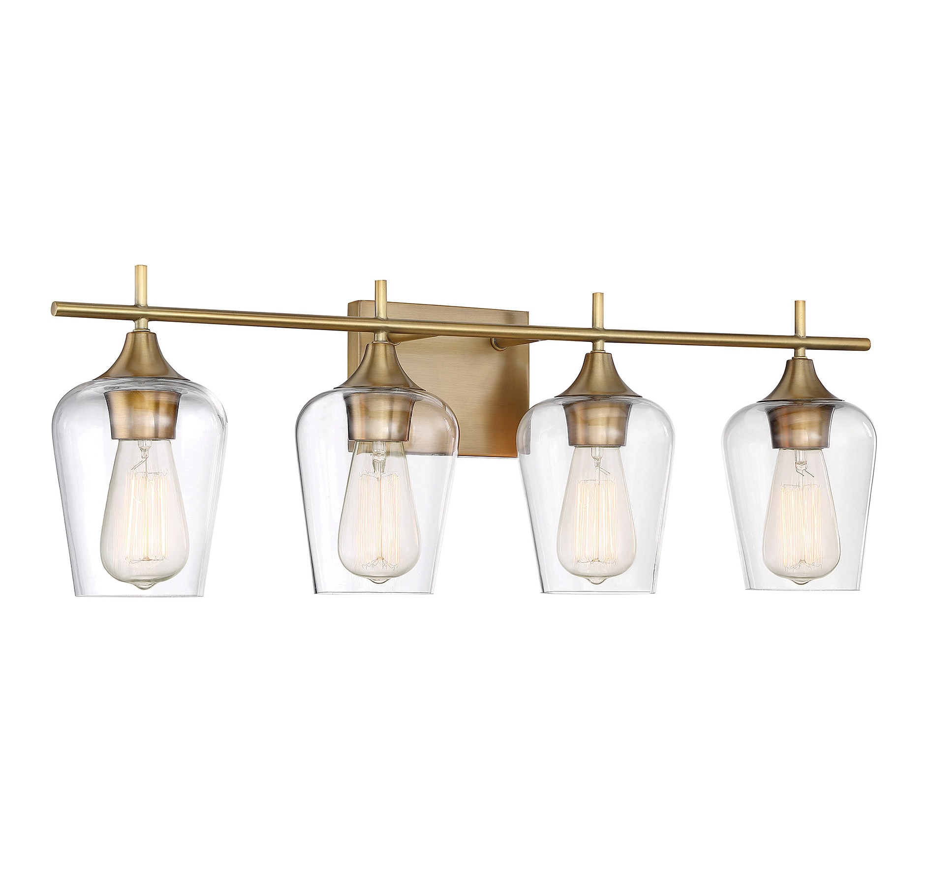 Warm Brass 4-Light Vanity Fixture with Clear Glass Shades