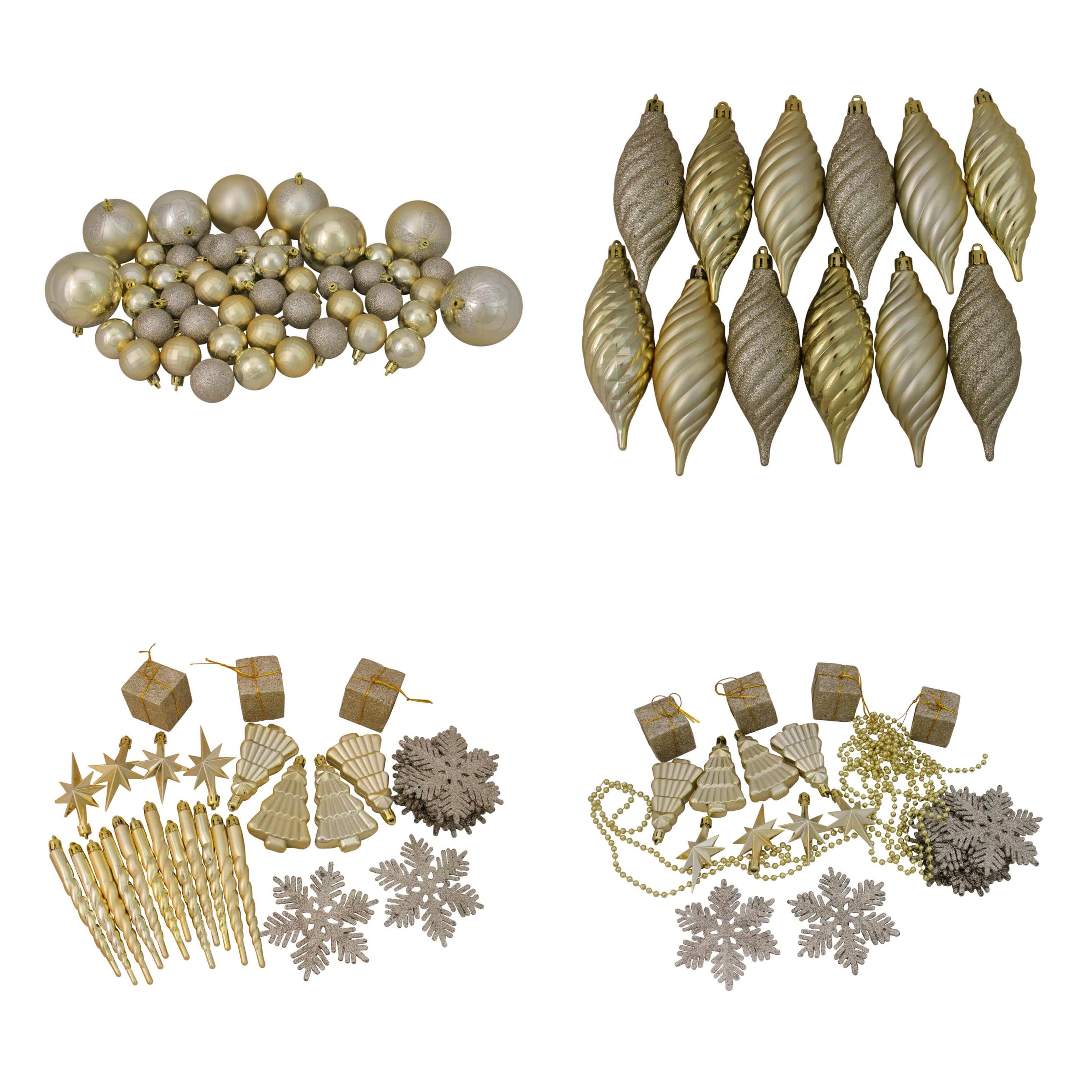 Northlight 125ct Champagne Gold Shatterproof 4-Finish Christmas Ornaments 5.5 inch (140mm)