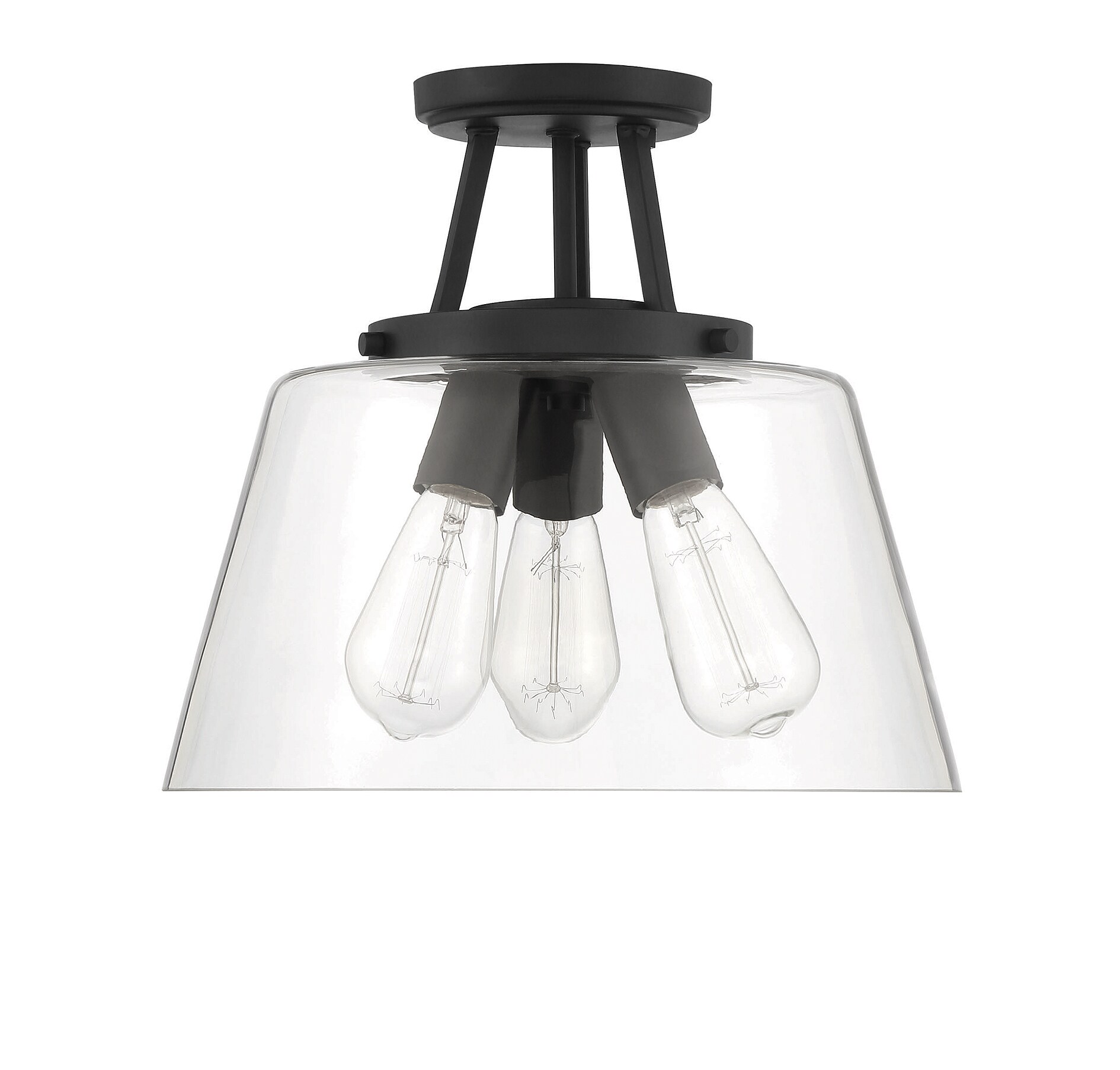 Calhoun Matte Black and Clear Glass 3-Light Semi-Flush Mount