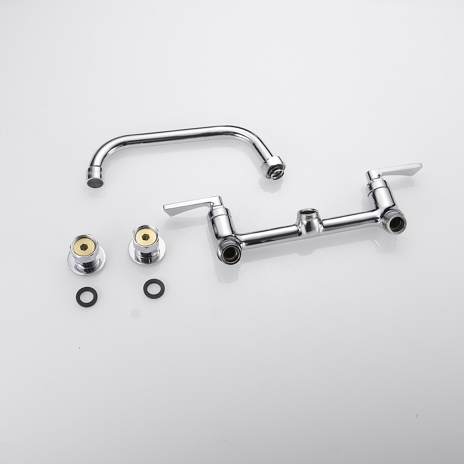Chrome Double Handle Wall-Mount Kitchen Faucet with Swivel Spout