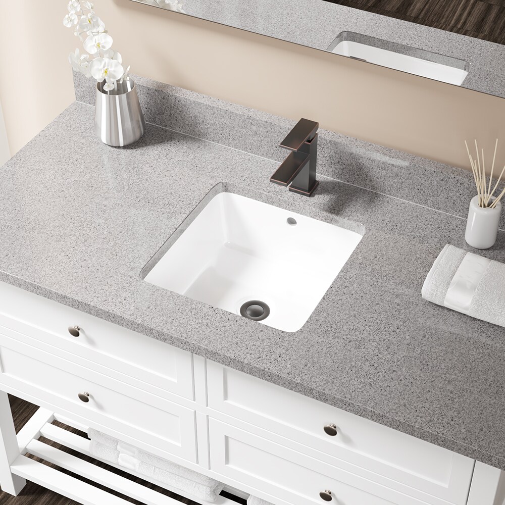 MR Direct White Porcelain Undermount Square Traditional Bathroom Sink with Overflow (Drain Included) (16-in x 16-in)