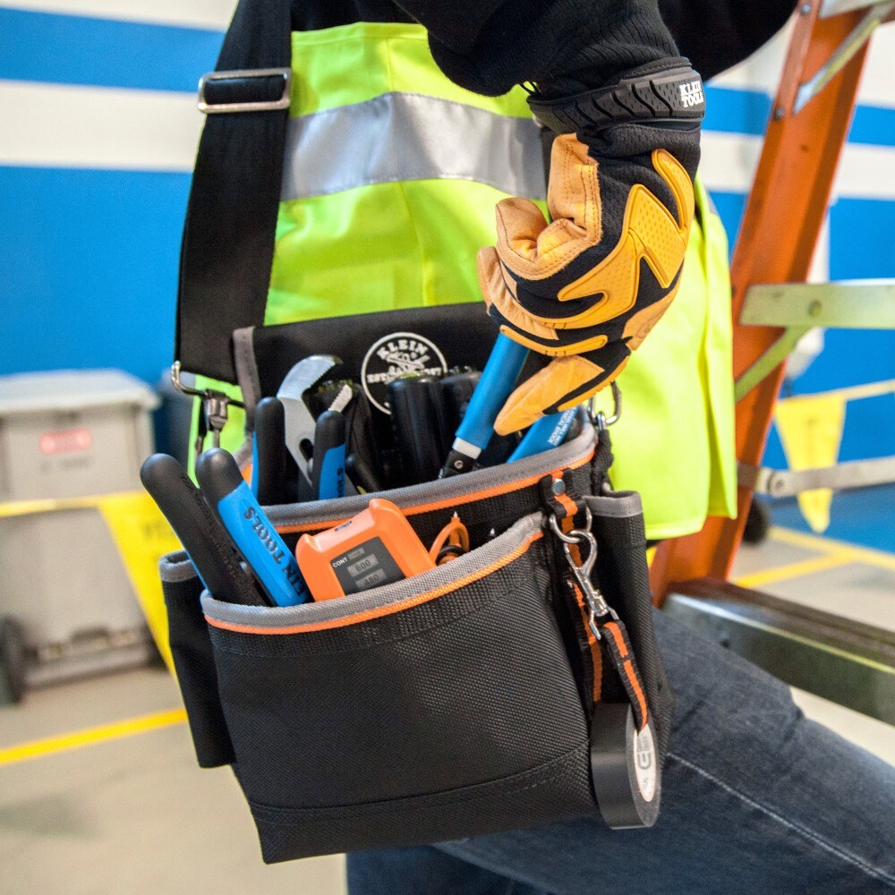 Black and Gray Polyester Tool Pouch with Shoulder Strap