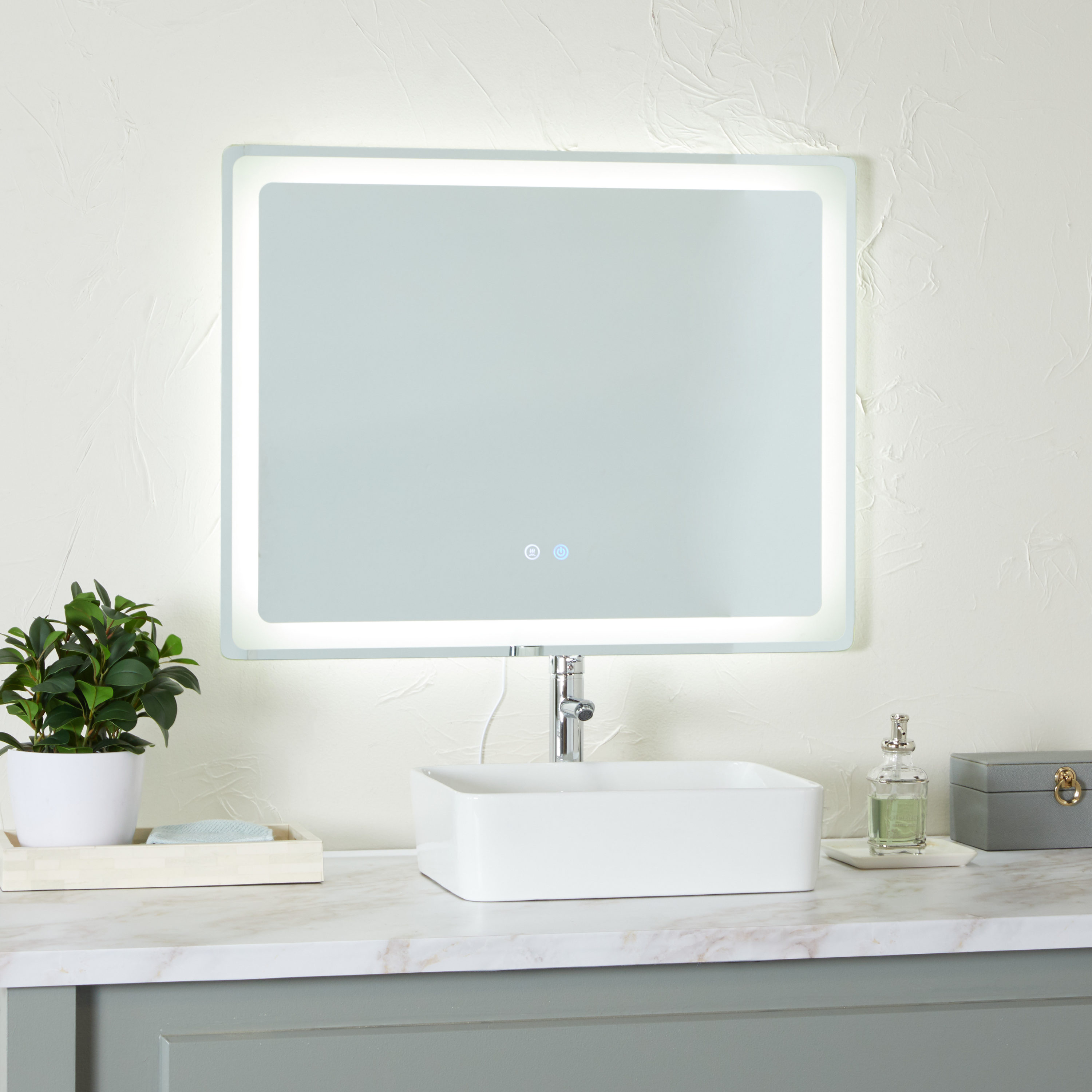 Grayson Lane 31580 35.5-Inches x 27.5-Inches Framed Rectangle LED Lighted Bathroom Vanity Mirror ( Silver with LED Light )