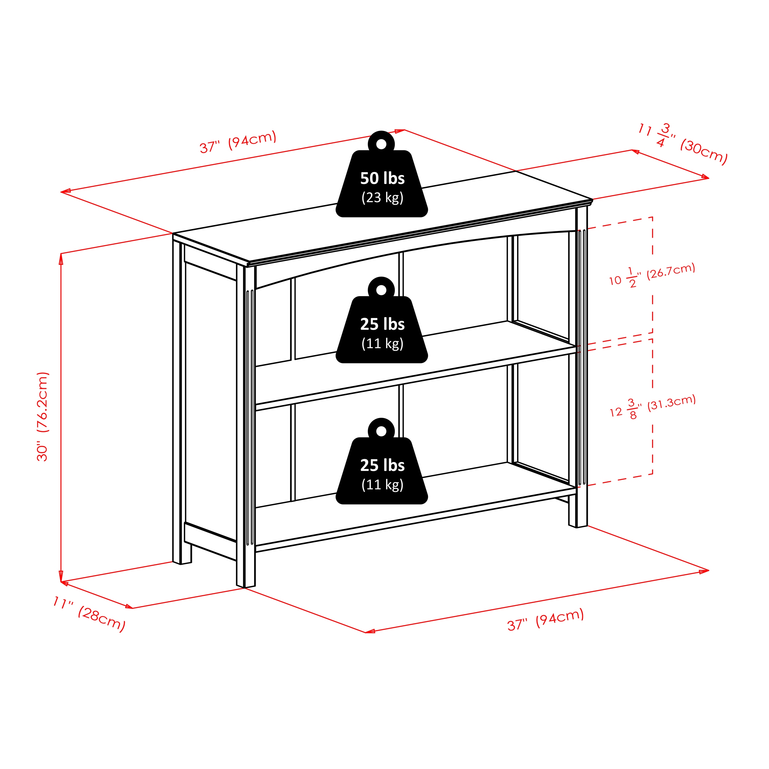 Terrace 3-Tier Espresso Wood Storage Shelf, 37" Wide