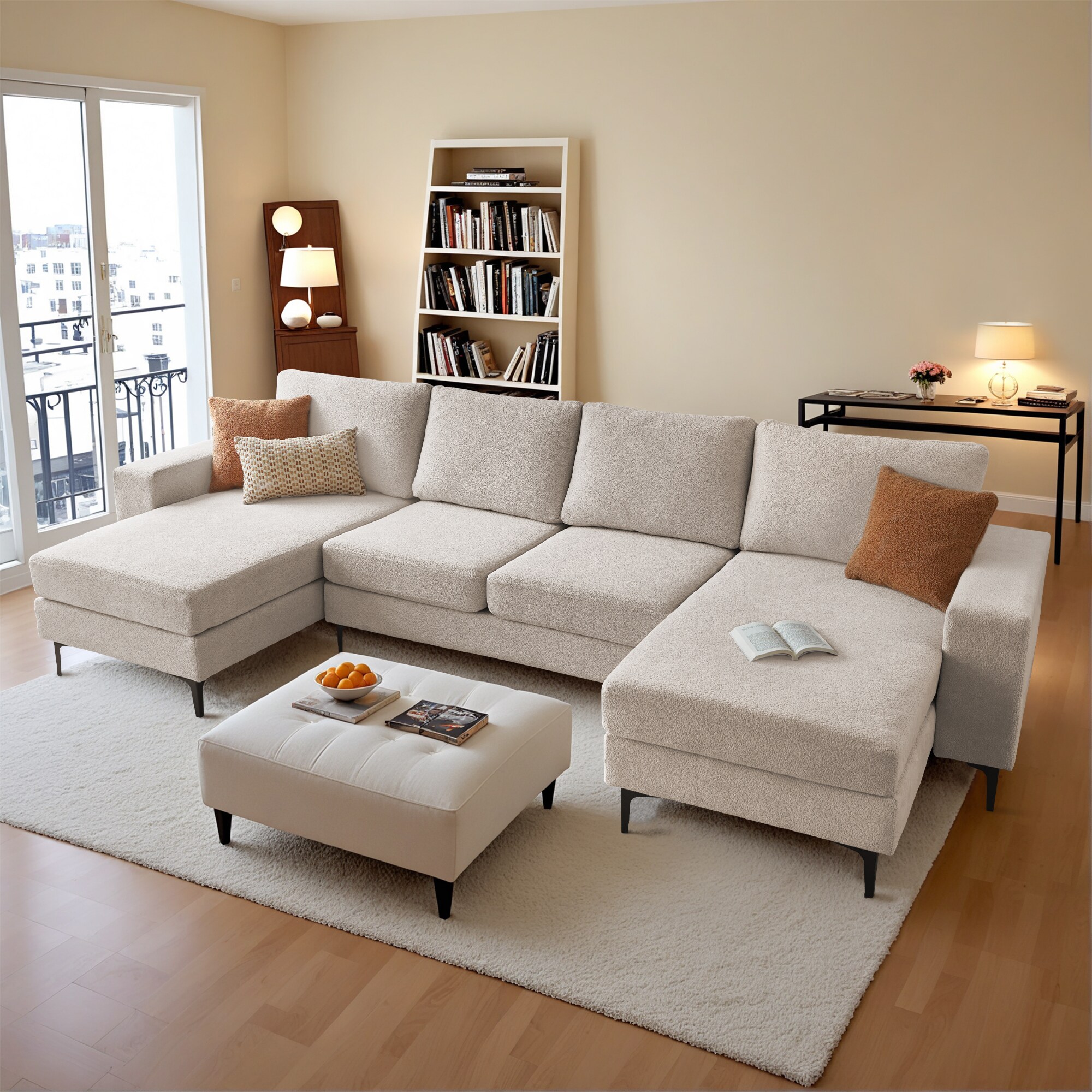 Caodoc L5-KIKI810-2 126-Inches Modern Camel Cloud Velvet Reclining Sofa