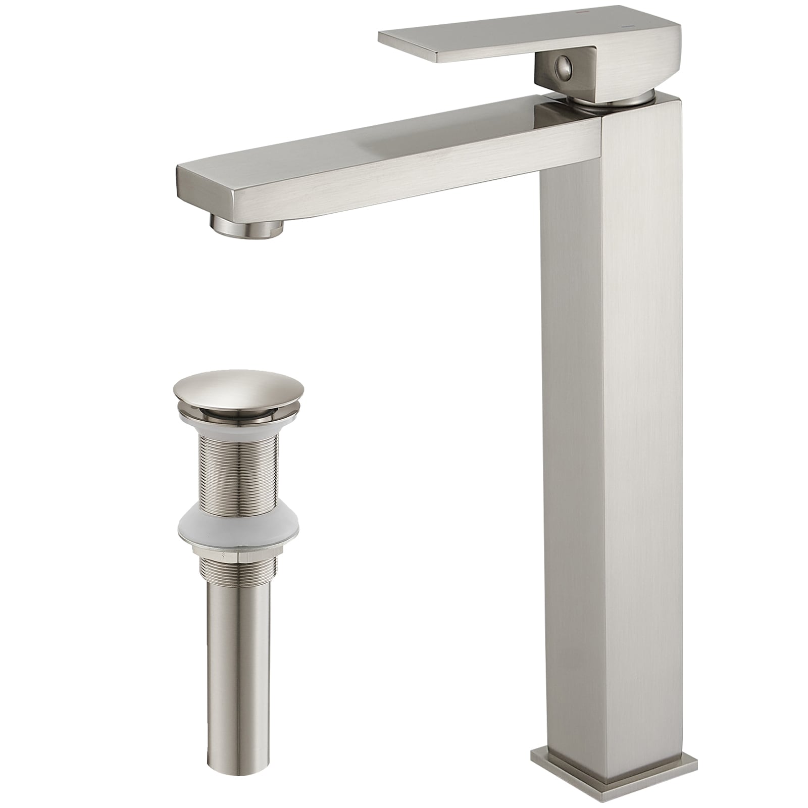 BWE A-96052H-N-0 Brushed Nickel Vessel 1-handle WaterSense Mid-arc Commercial/Residential Handle Bathroom Sink Faucet with Drain