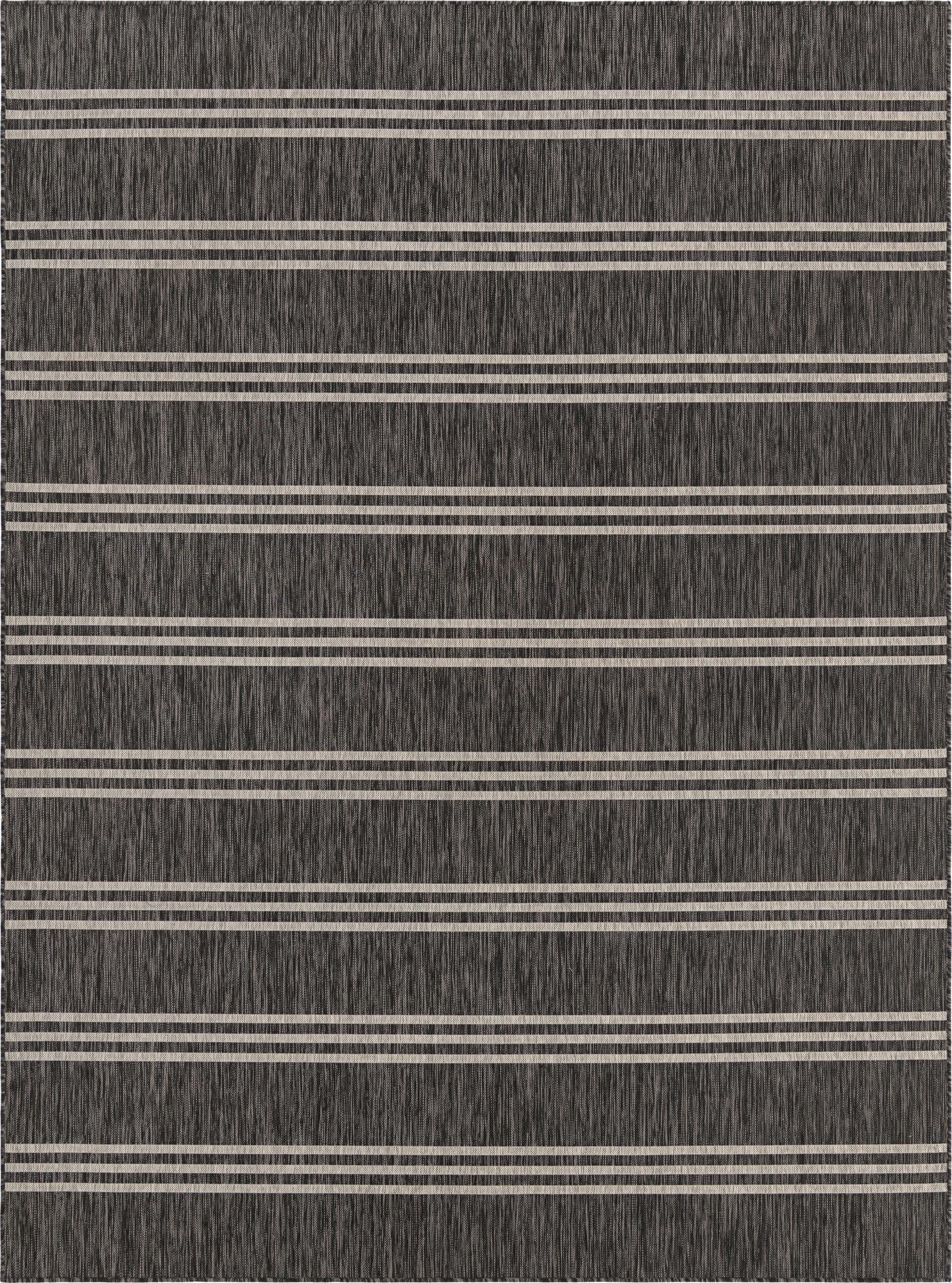 Charcoal and Gray Stripe 9' x 12' Outdoor Synthetic Area Rug
