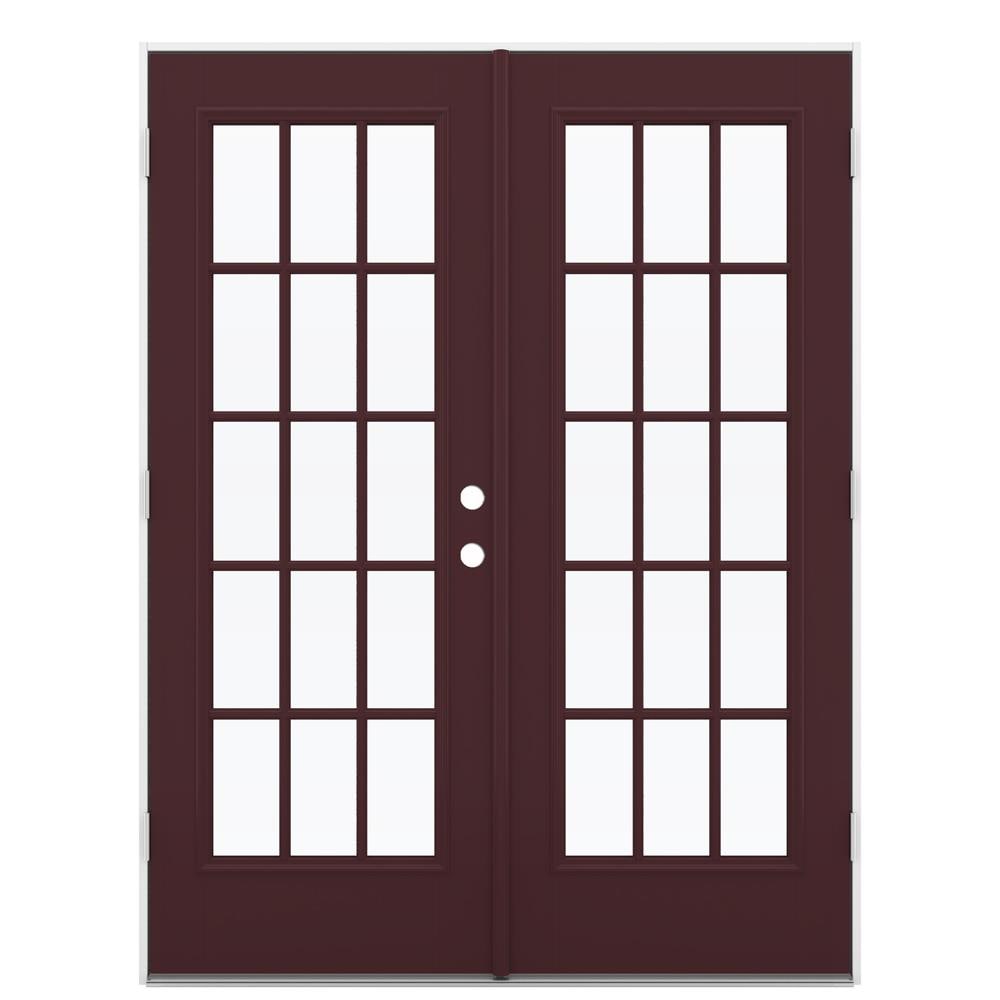 60-in x 80-in Low-e Simulated Divided Light Currant Fiberglass French Right-Hand Outswing Double Patio Door in Red | - JELD-WEN LOWOLJW184100084