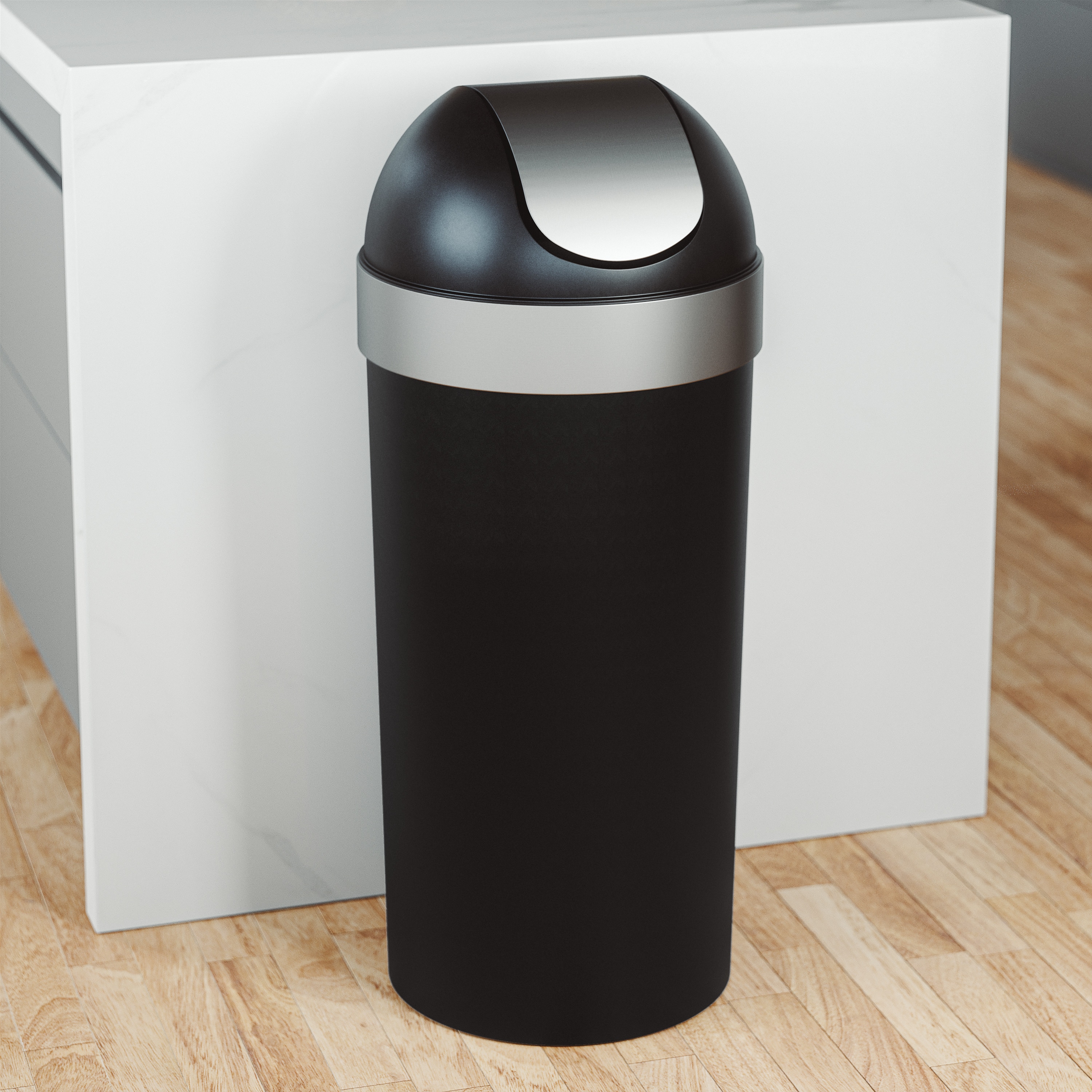 Umbra 086758-047-REM 16.5 Gallon Black/ Nickel Plastic Indoor Kitchen Swing/Push Lid Trash Can