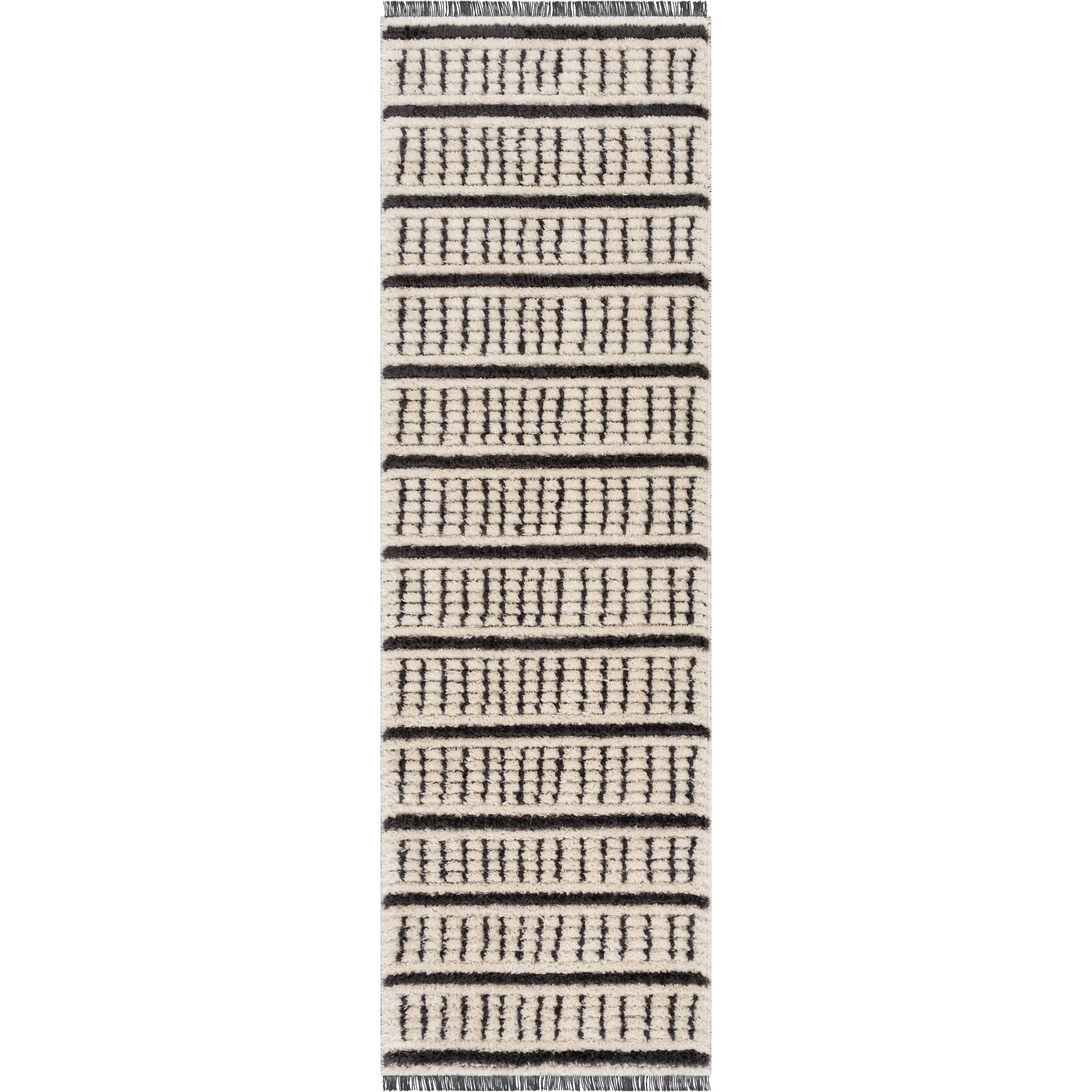 Ivory and Gray Geometric Handmade Synthetic Runner Rug
