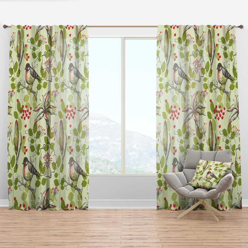 Designart CTN19195-52-95 95-Inches Green Floral Room darkening Thermal lined Rod pocket Single curtain panel