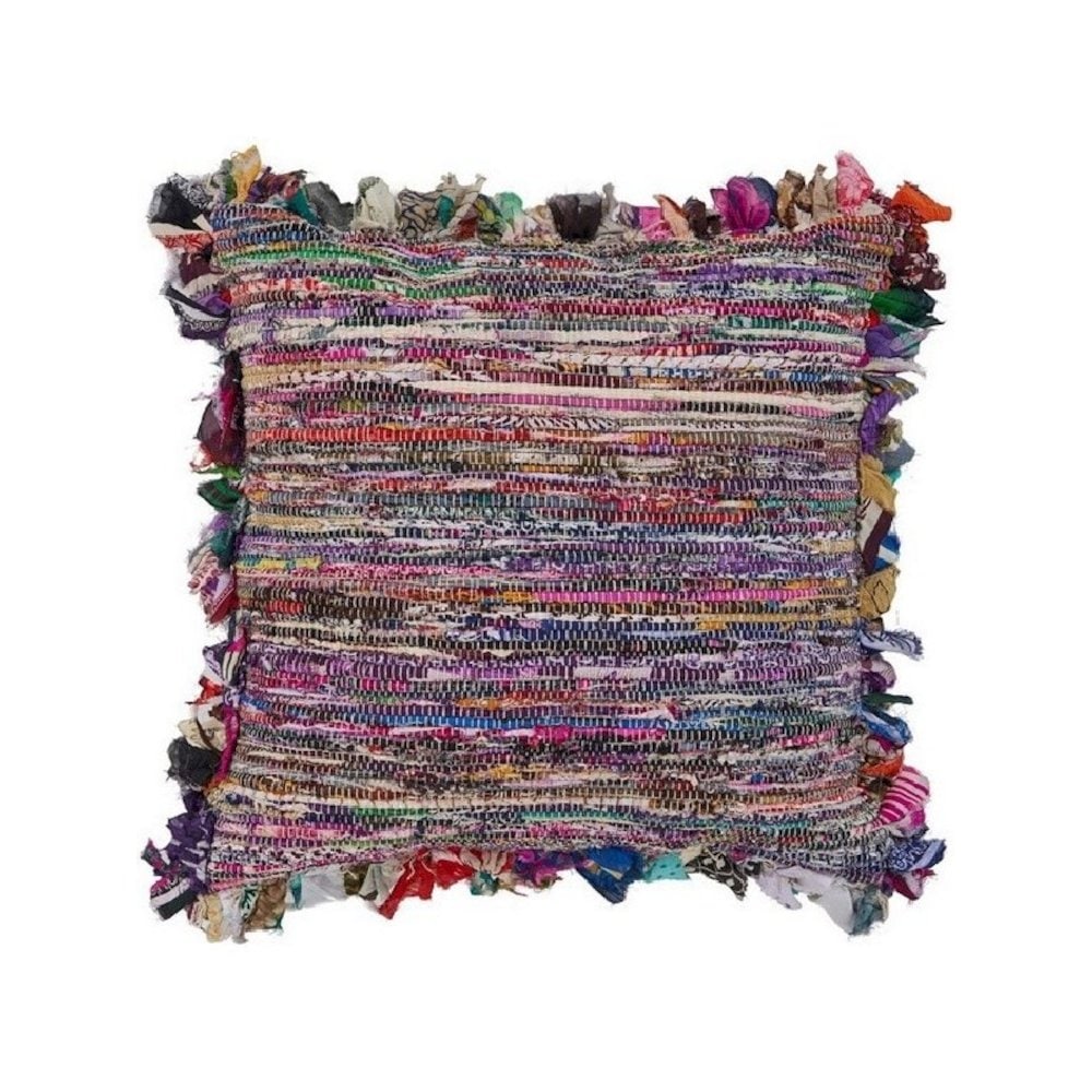 LR Home Ox Bay Hand-Woven Red/Multicolored Abstract Recycled Materials Pillow Cover