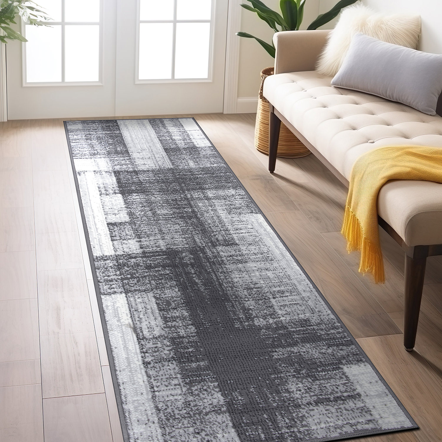 World Rug Gallery 3008GRAY2X7 2 x 7 (ft) Loomed Polypropylene Gray Rectangular Indoor Geometric Runner rug