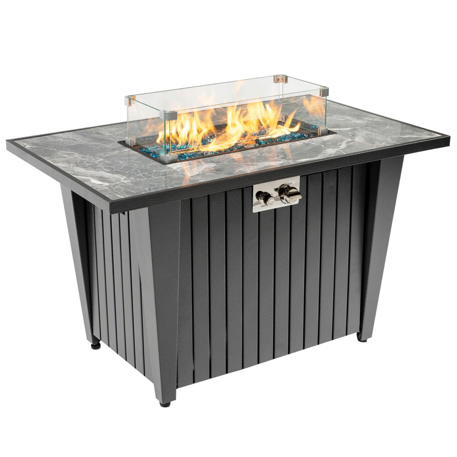 Bybafun YA6400048 42-in W Dark Gray Steel Rectangle Liquid propane Fire pit table