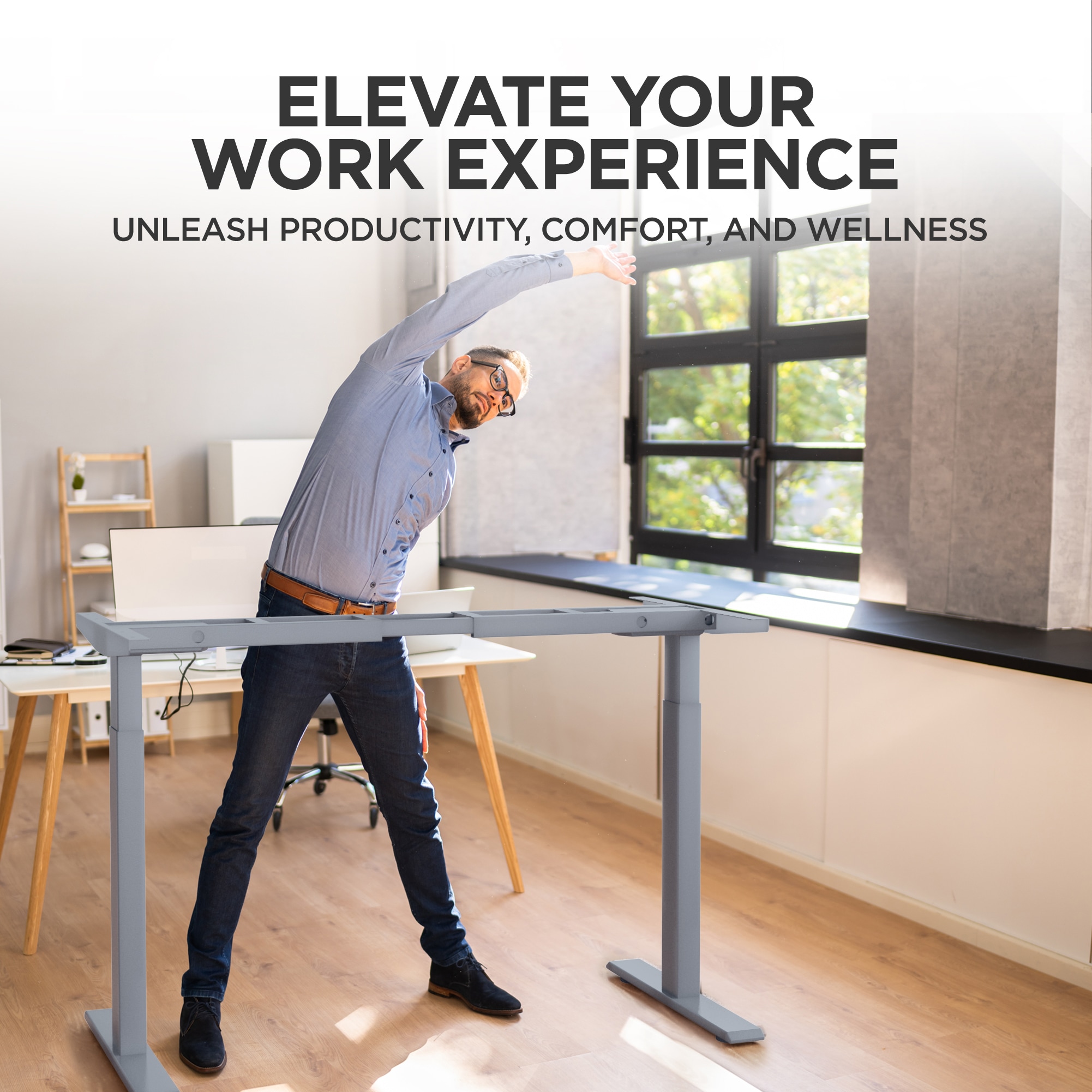Rise Up Dual-Motor Adjustable Height Standing Desk Frame in Gray