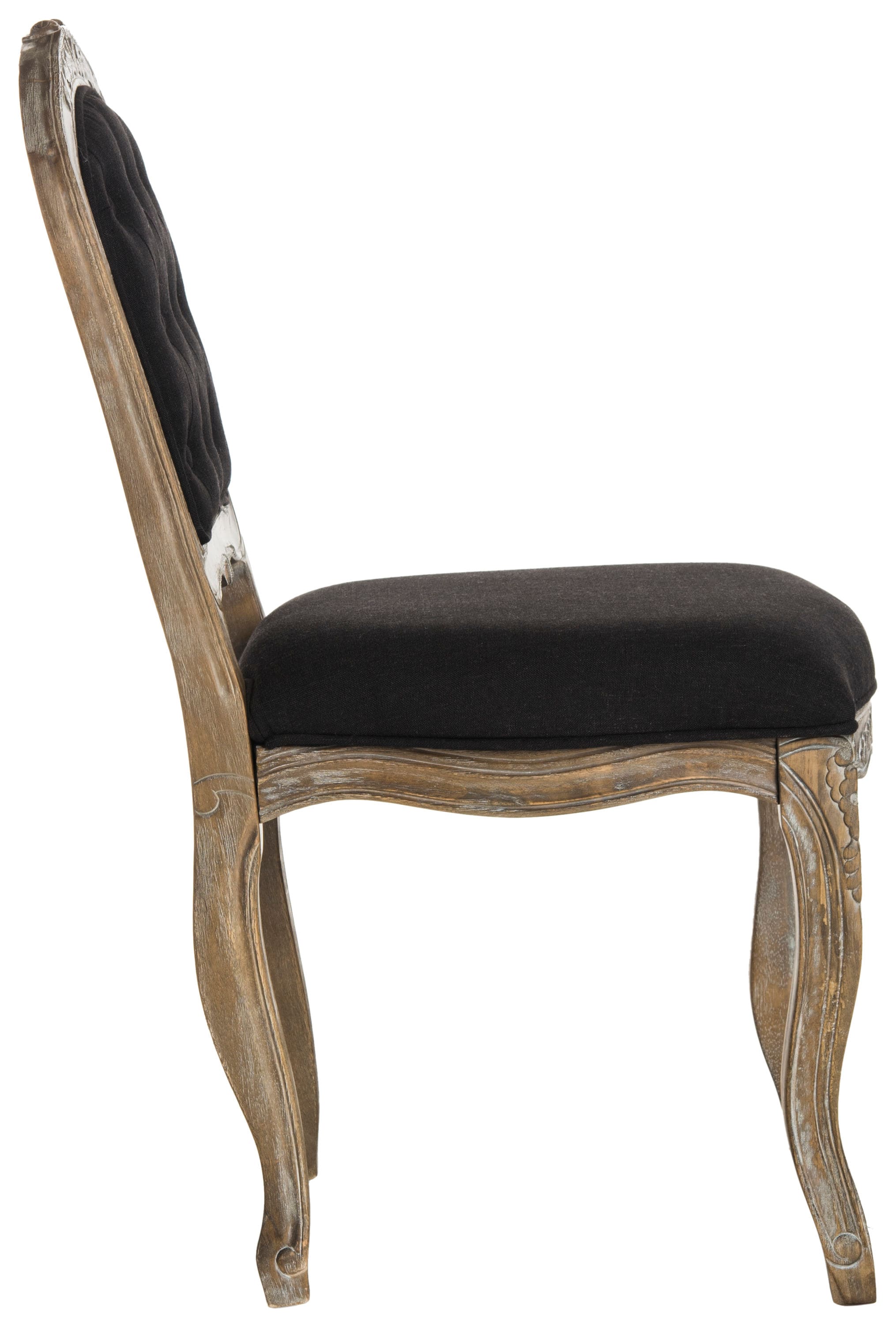 Elegant Black Linen & Rustic Oak French Leg Dining Chair, Set of 2