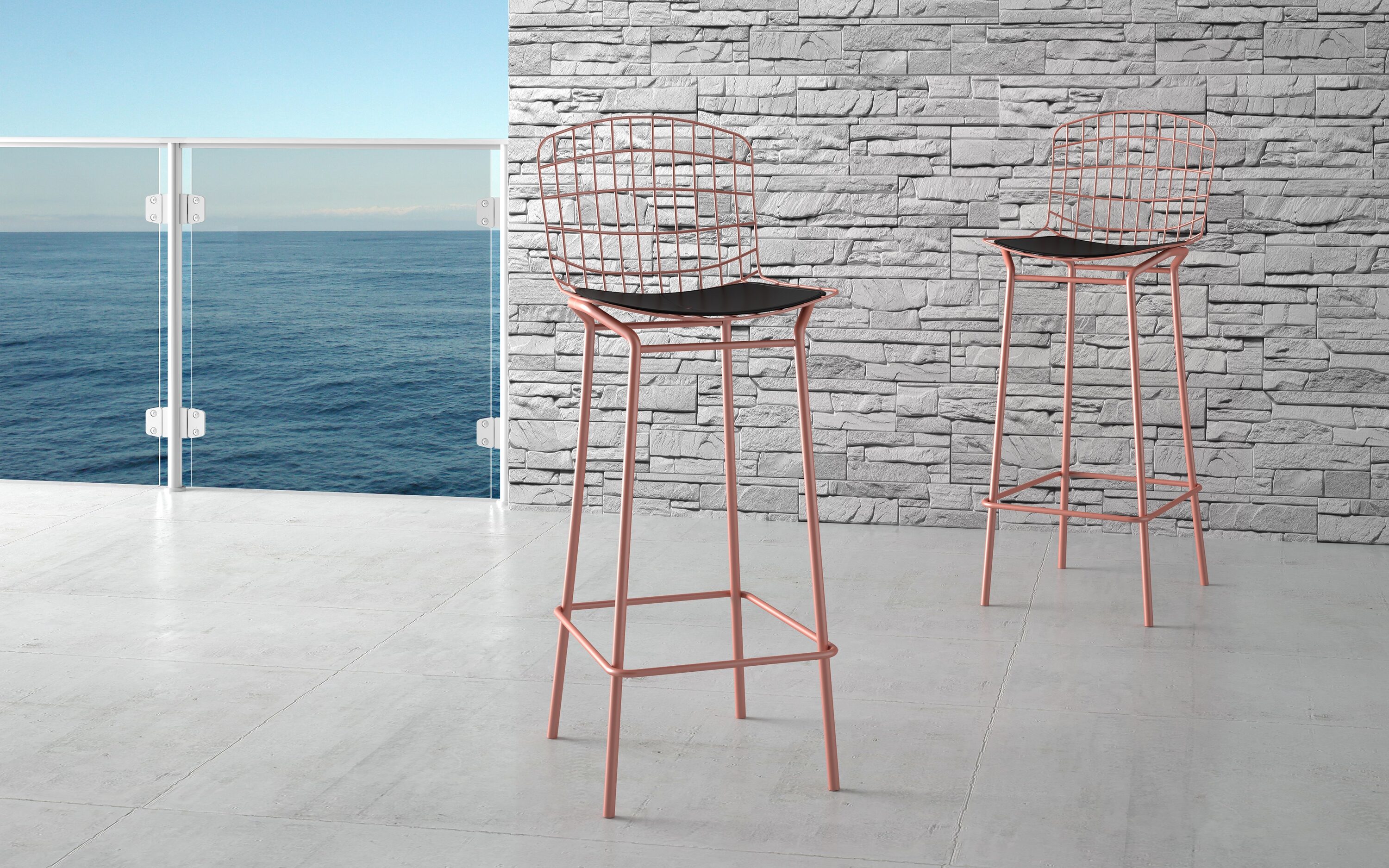 Manhattan Comfort 2-198AMC5 Madeline 2 -Set Rose Pink Gold and Black 27.95-in H Counter height Bucket seat Metal Bar Stool and Back