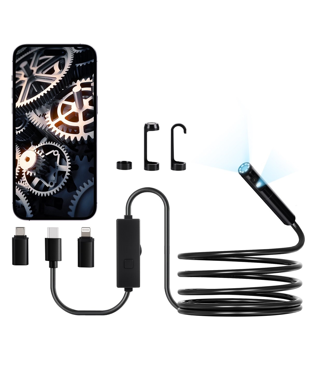 Mecale Dual Lens Phone Endoscope 1920P Borescope for Android and iOS 8+1 LED 10-ft Cable 2X Zoom IP67 #YAS-9B1H6M
