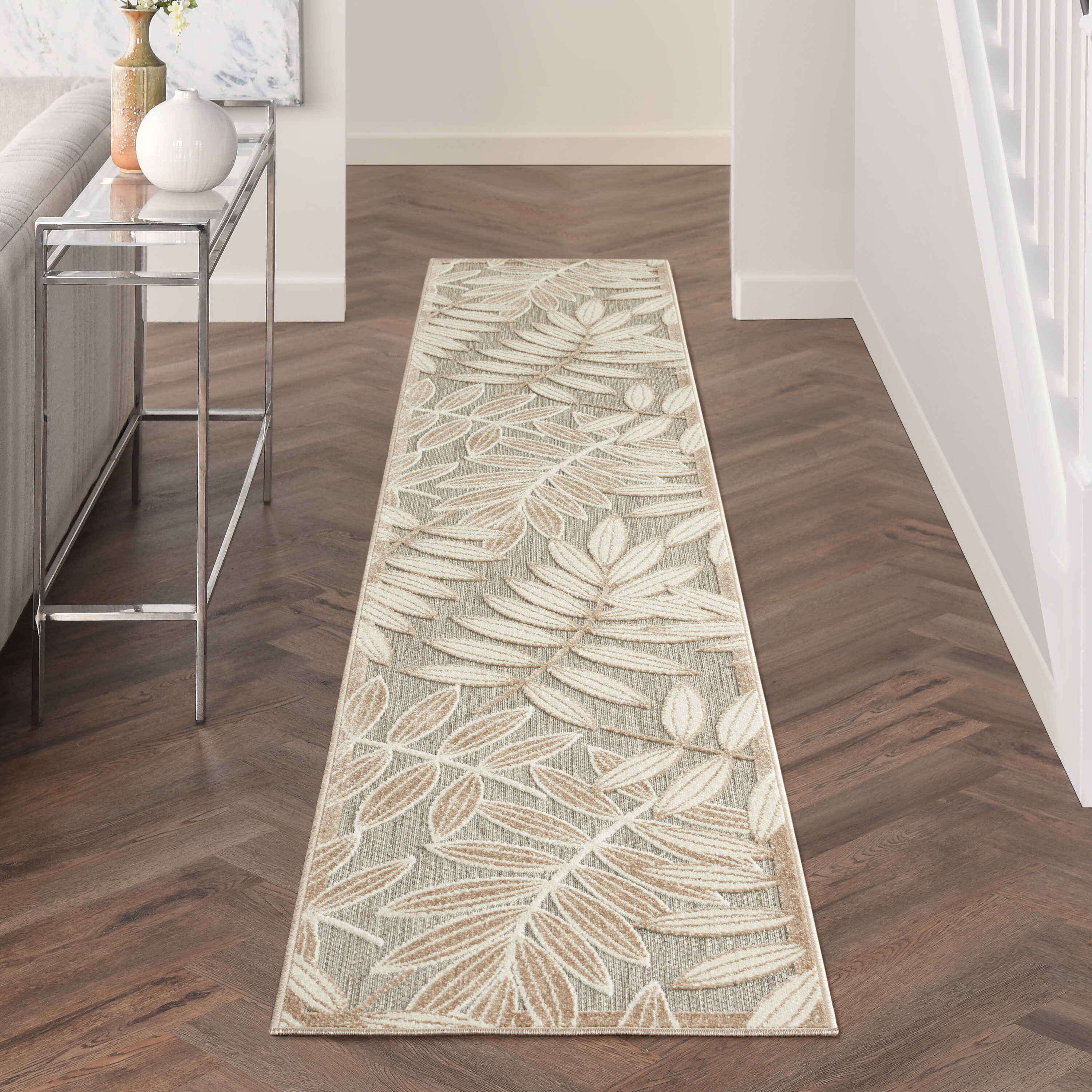 Nourison 99446806888 Aloha 2 x 12 (ft) Loomed Polypropylene Natural Rectangular Indoor/Outdoor Floral/Botanical Runner rug