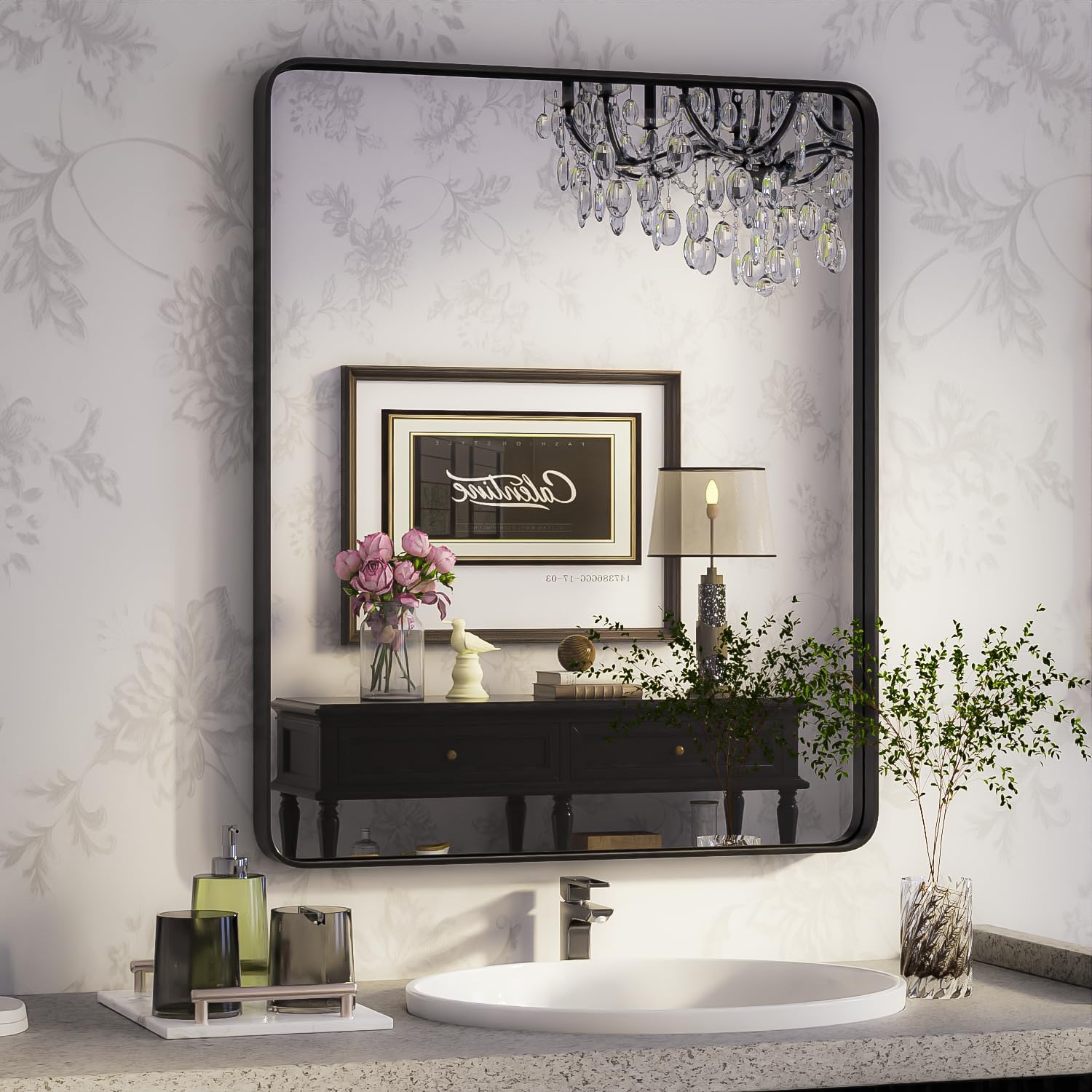 waterpar WPLO-2314 Aluminum 24-Inches x 32-Inches Framed Rectangle Bathroom Vanity Mirror ( Black )