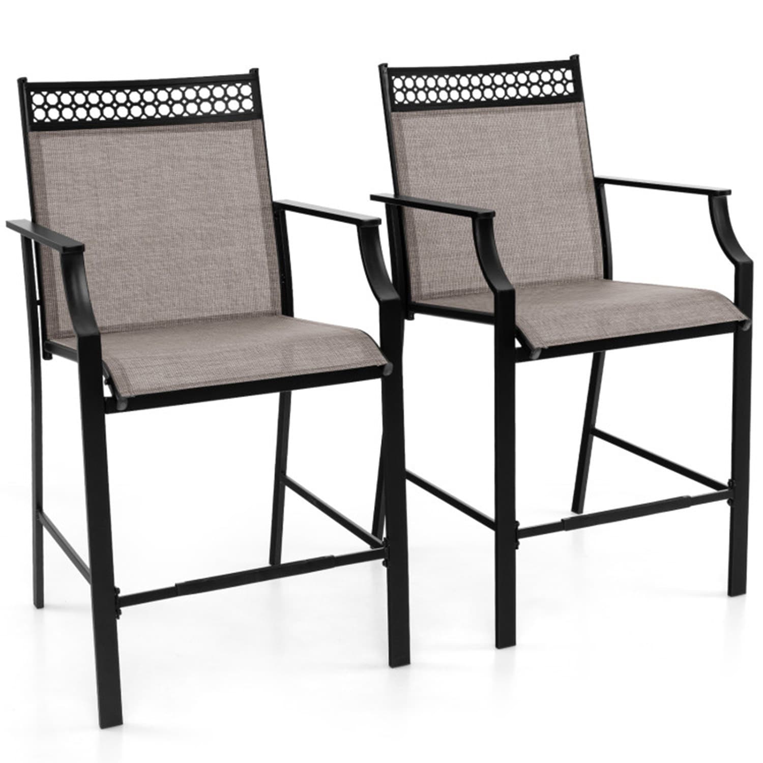 Mondawe 3237-HY Set of 2 Black Metal Frame Stationary Counter-height Chair with Gray Mesh Seat